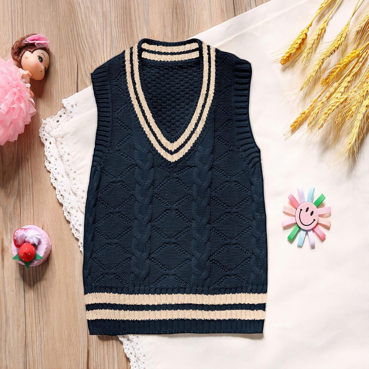 Baby Boy Girls Knit Sweater Vest Uniform Pullover Top Pure Color Cotton Spring Autumn Toddler