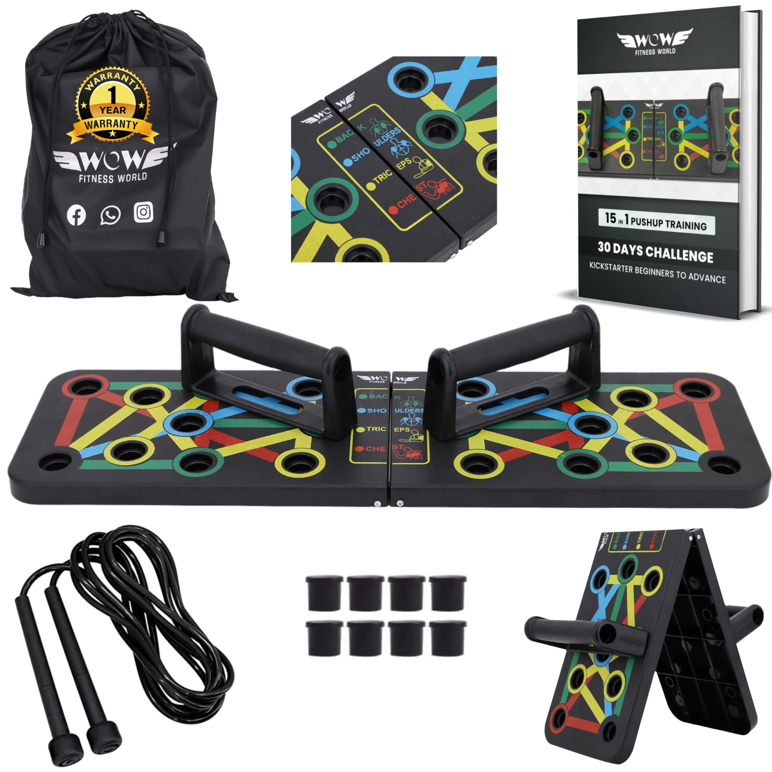 Wow Fitness World Push up Board with Ebook training guide(Downloadable) - 15 in 1 Pushup Board for Men & Women - Foldable Push-up Board and Push up bar System - Push up Board for Men - Flex Board (PUSH UP BOARD COMBO) (B0B772LN5Z) Amazon Price History, Amazon Price Tracker