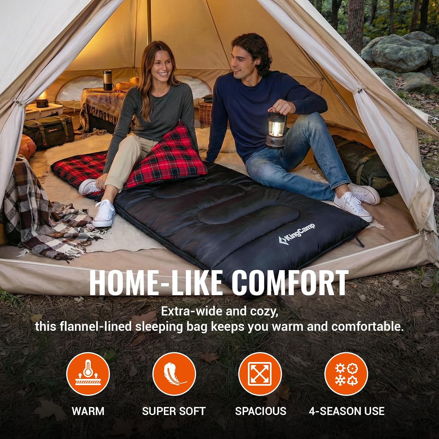 KingCamp Sleeping Bag for Adults, Cold Weather & Warm XL Big and Tall Flannel Sleeping Bags with Compression Sack Portable Waterproof Essentials Gear Accessories for Outdoor Camping