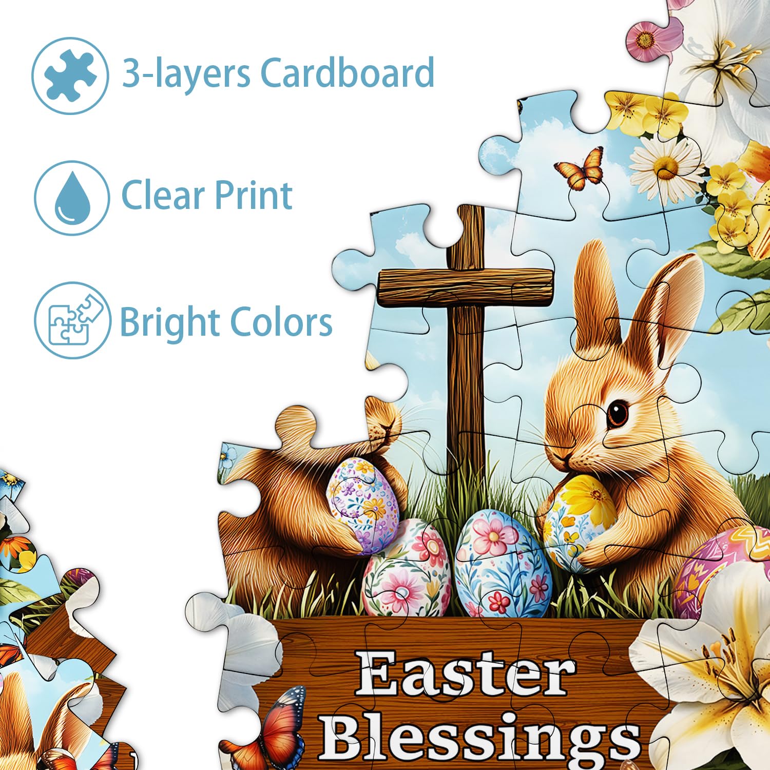 PICKFORU Easter 1000 Piece Jigsaw Puzzle - Round Flower Bunny & Cross Eggs Design, Spring Floral Puzzle For Adults, 26.8 X 26.8 Inches
