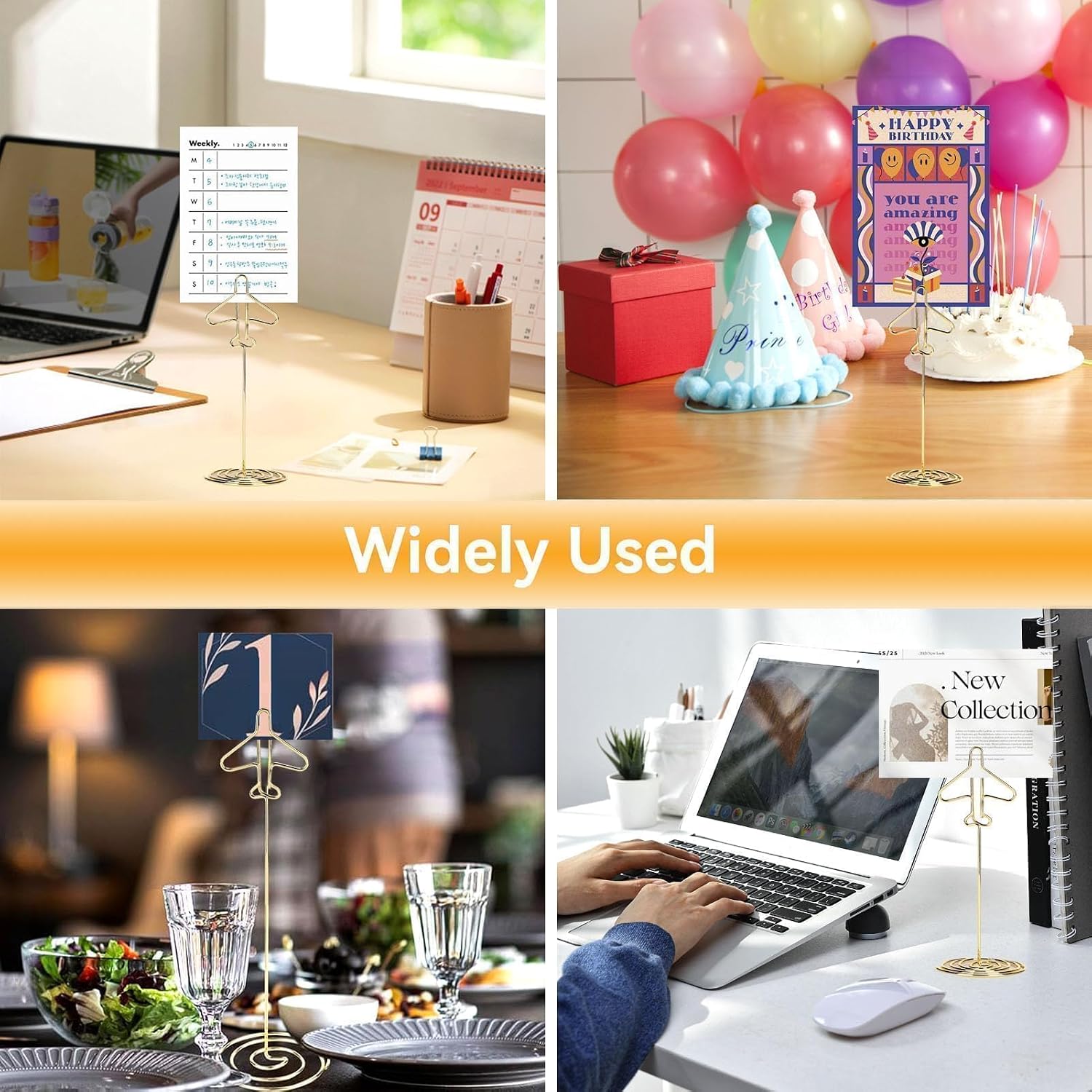 10PCS Table Number Holders,Place Cardstable Sign Stand Message Clip Gold Place Card Holder Desktop Metal Business Card Photo Golden Airplane Holder with Base for Wedding（1.5in*3.9in） image 5