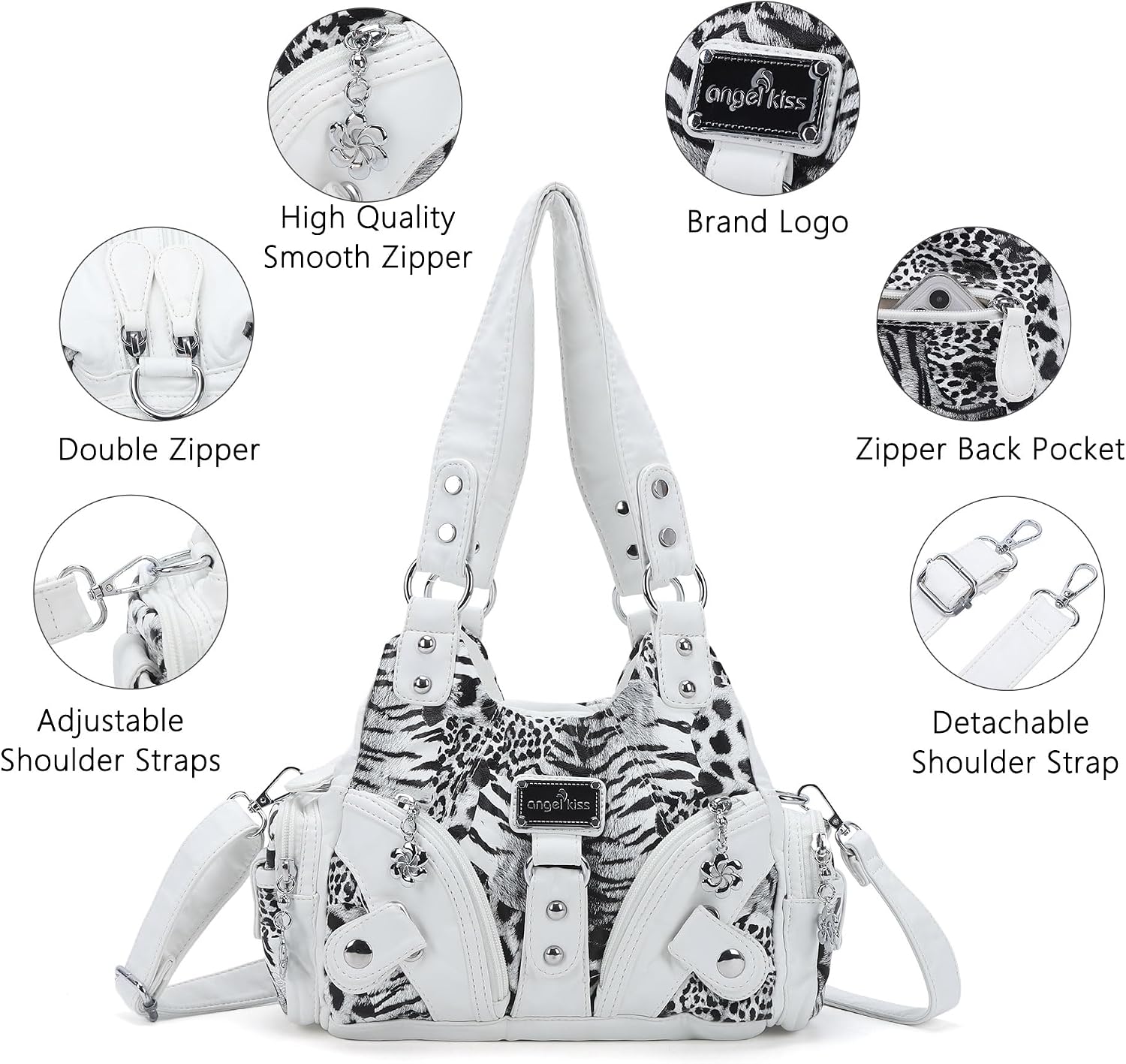  Purses for Women Small Hobo Shoulder Bags Vagen Leather Multi-Pocket Tote Bag with Zipper thumbnail