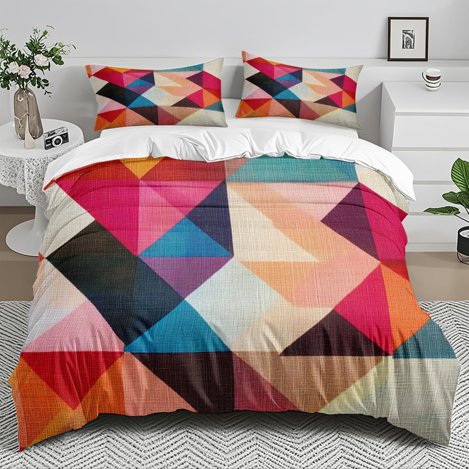 Copripiumino Una Piazza E Mezza Geometria Copriletto Matrimoniale Estivo Stampa Copripiumino Matrimoniale In Microfibra, Copriletto Matrimoniale Con 2 Federa(50X75Cm)