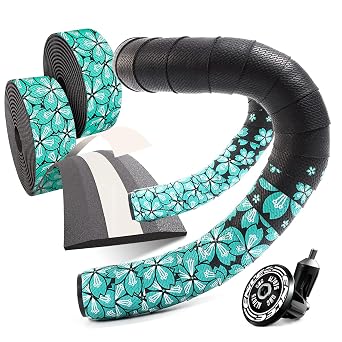 Bike Handlebar Tape EVA Set of 2, Road Bike Handlebar Tapes, Handle Bar Tape for Road Bike, Cherry Blossom Pattern with 4pcs Handlebar End Plugs, Soft Comfortable-Enhance Your Bike Grip