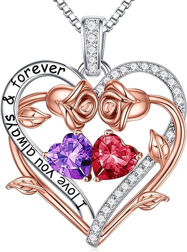 Iefil Collar de piedra natal de corazón rosa, regalos para mujeres, mamá, abuela, joyería de piedra natal natural o creada, para el día de la madre,