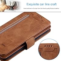 Vista 7 de UEEBAI Funda tipo cartera para iPhone 6 Plus iPhone 6S Plus, retro 9 ranuras para tarjetas con cremallera, funda de cuero sintético con cierre Marrón
