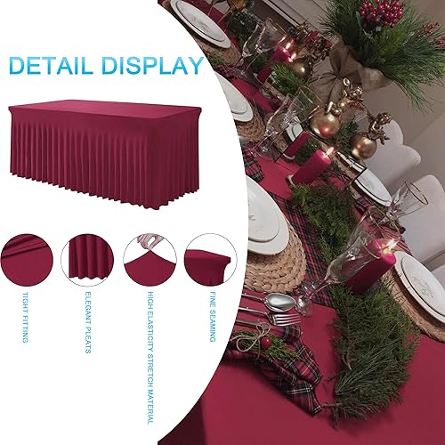 Miniatura 3 de CHUZHONG Falda de mesa de elastano para mesa rectangular, fundas de mesa ajustables para mesas de 6 pies, mantel elástico resistente a las arrugas