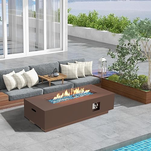 Miniatura 7 de ECOTOUGE Mesa para fogata de propano para patio de 56 pulgadas, mesa rectangular de hormigón de 50,000 BTU con cubierta de pozo resistente a la