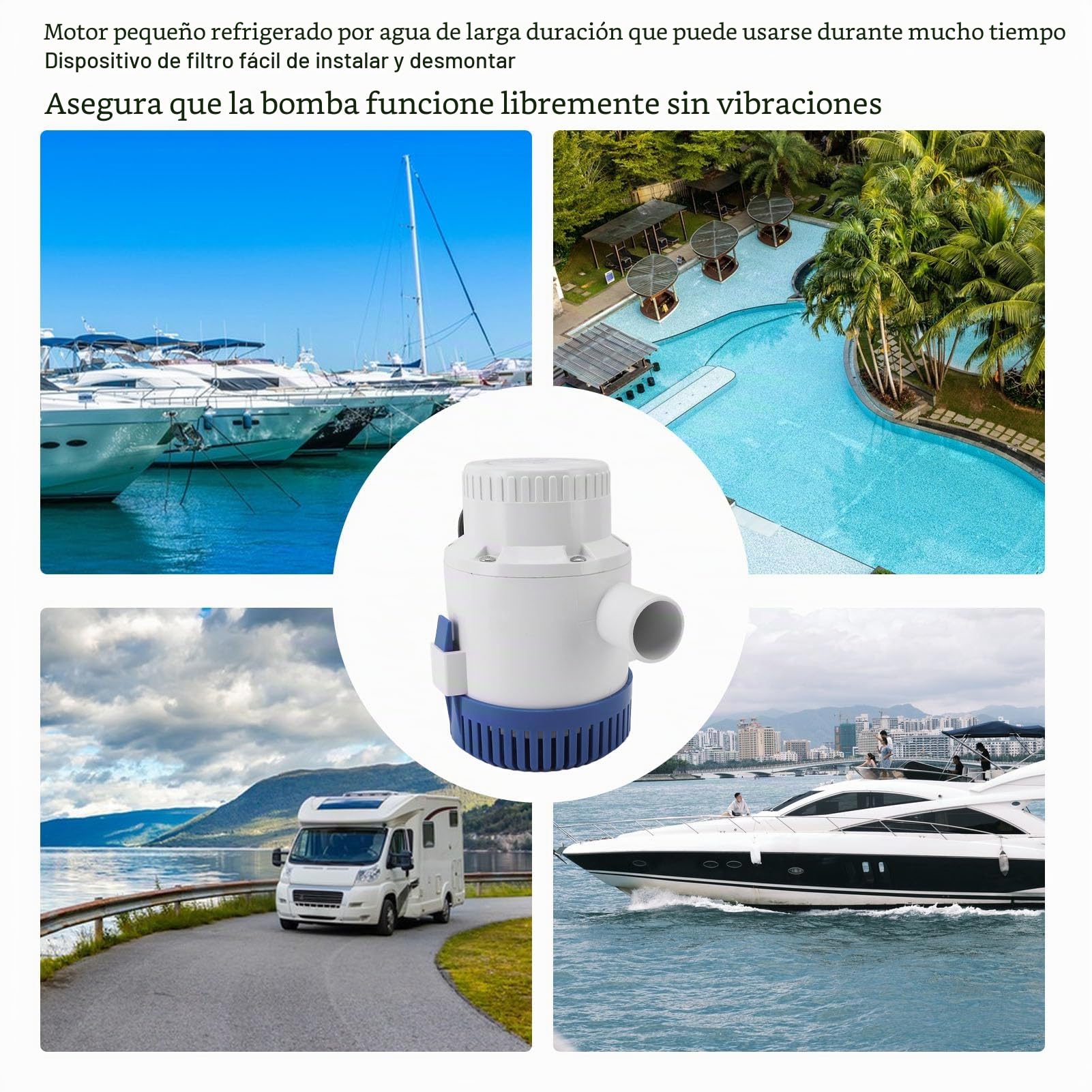 Bomba de Sentina Marina para de 3700 GPH, Bomba de Achique Automática de Prevención de Sobrecalentamiento de bajo Ruido ABS de 12 24v, para Piscinas Caravana RV (24V)