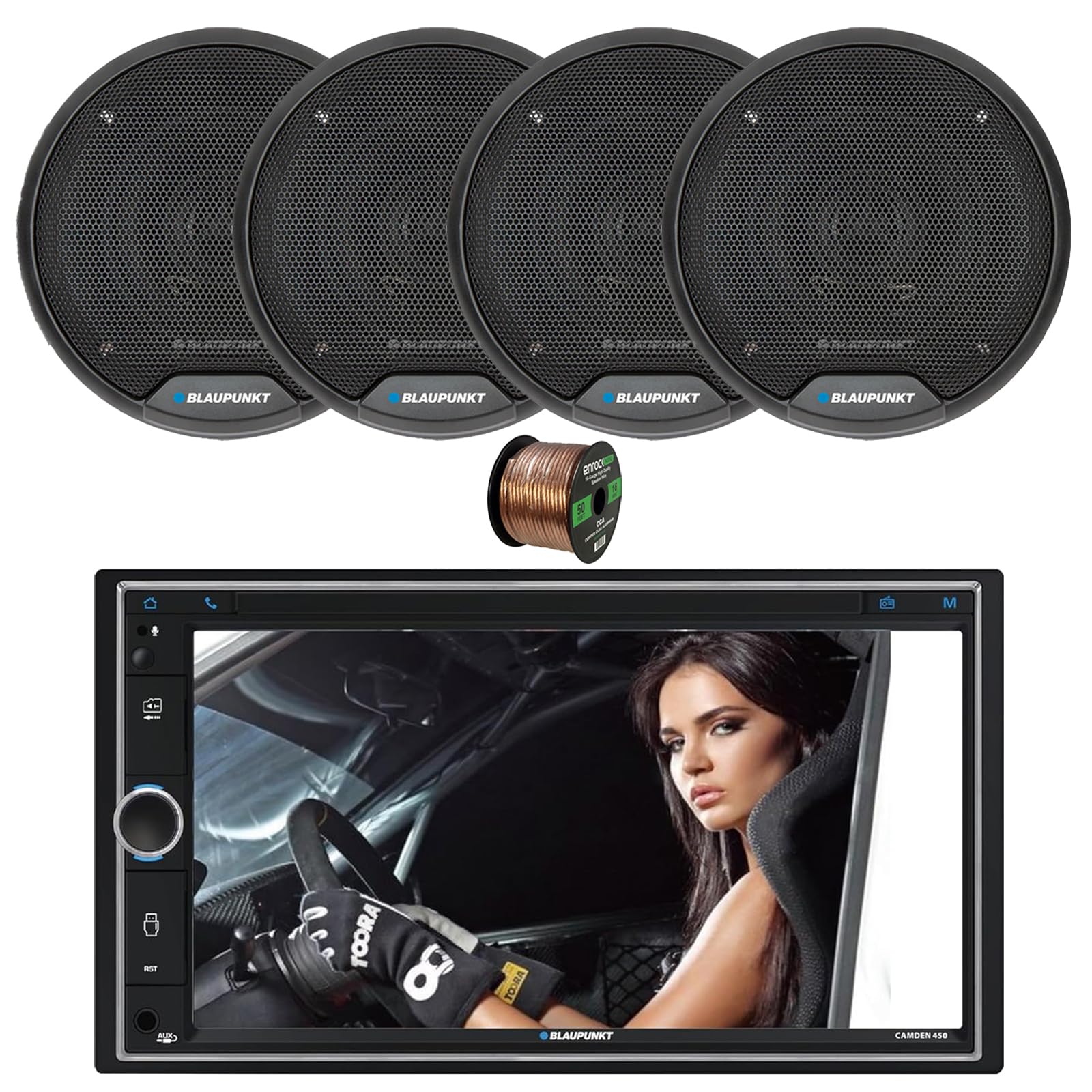 Blaupunkt CAMDEN 450 7” Touchscreen Double DIN Bluetooth AM/FM Digital Multimedia Receiver, 4x 6