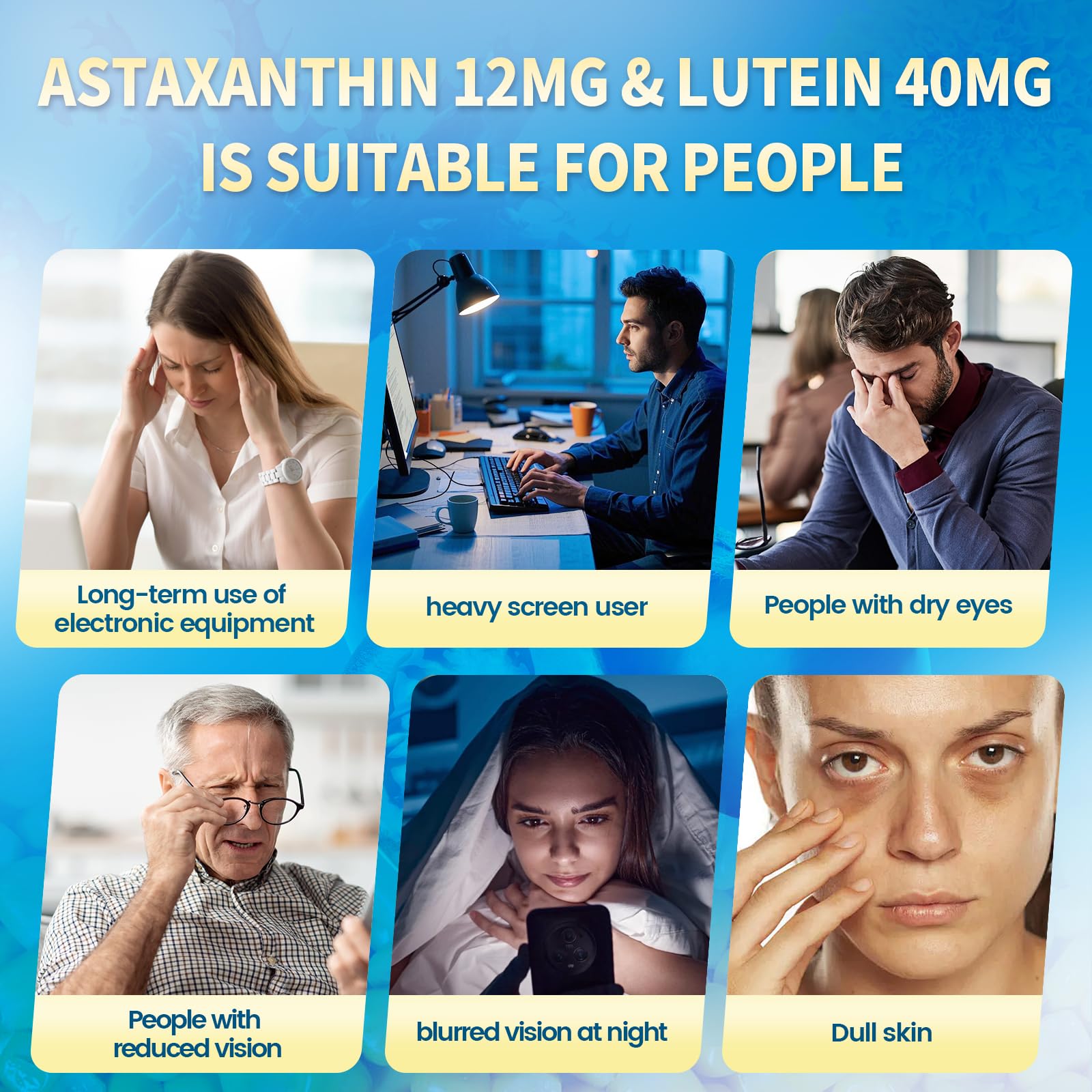 VivoNu Astaxanthin 12 mg & Lutein 40 mg – 6-Monats-Vorrat - Beta Carotin, Zeaxanthin - aus frischer Mikroalgenquelle, unterstützt Augen, Haut, Gelenk antioxidativer Schutz, 180 Weichkapseln