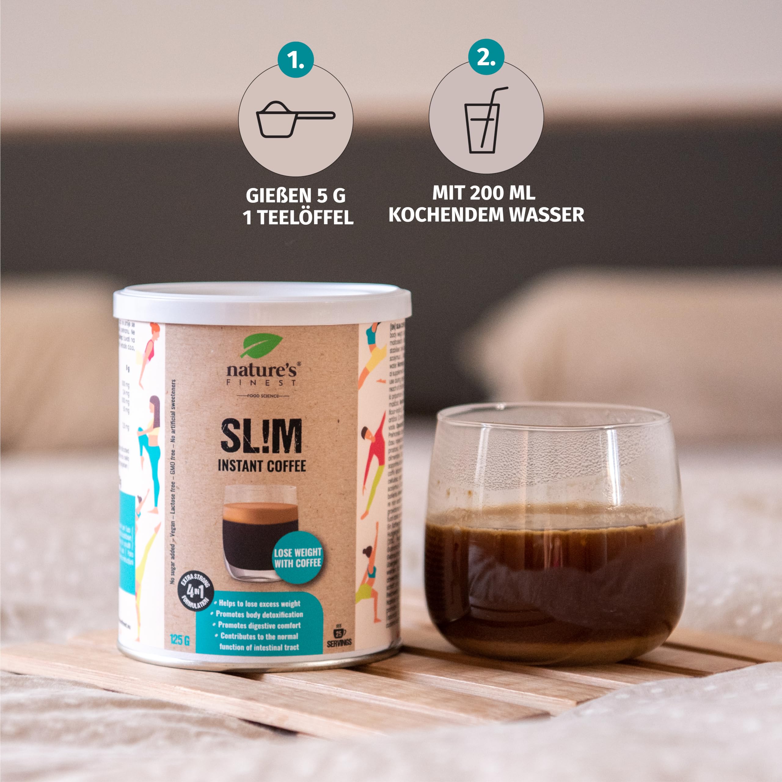 Nature's Finest Sl!m Coffee, Instant-Kaffee 625 g (5er Pack) | Instant-Kaffee (20 % Arabica) mit Neopuntia Kaktusfeige, Guarana & Artischocke - aromatisch, schnell gemixt