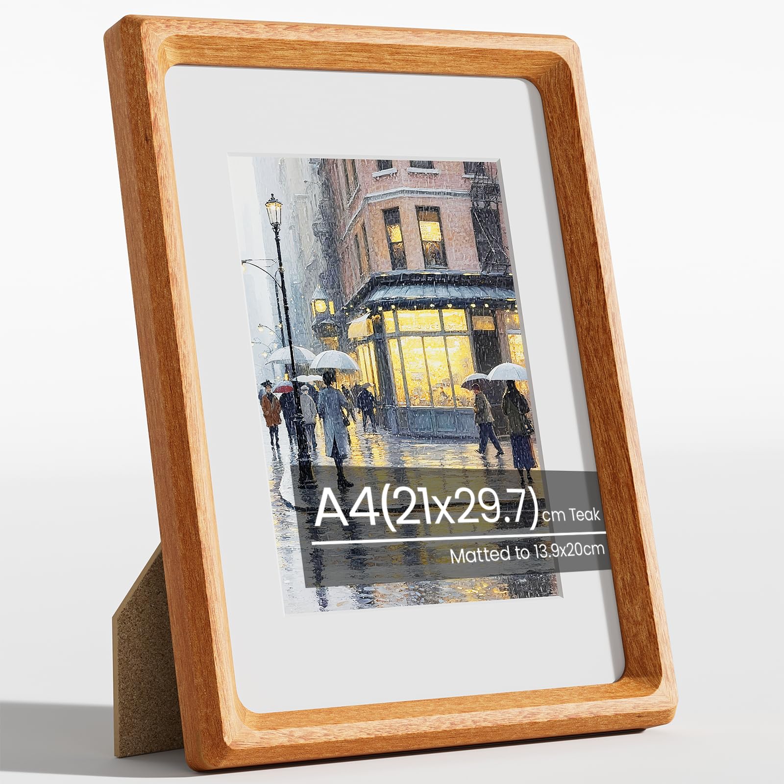 A4 Frame, Natural Solid Teak Wood A4 Picture Frame, A4 Photo Frame 21x29.7 cm with Mount for A5 Prints, Certificates Documents Poster Frames with Tempered Glass for Wall or Tabletop Display