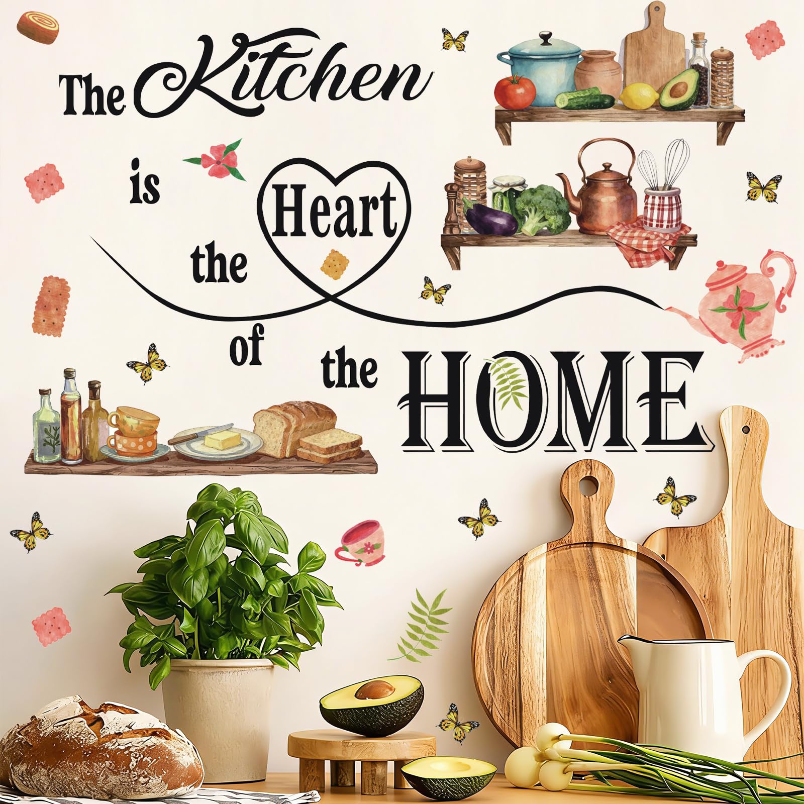 CHDITB Kitchen Quotes Wall Stickers Decals,The Kitchen is the Heart of the HOME, Inspirational Quote Wall Art Food Decals,Peel and Stick Food Stickers for Restaurant Dining Room Coffee Shop Home — image 1