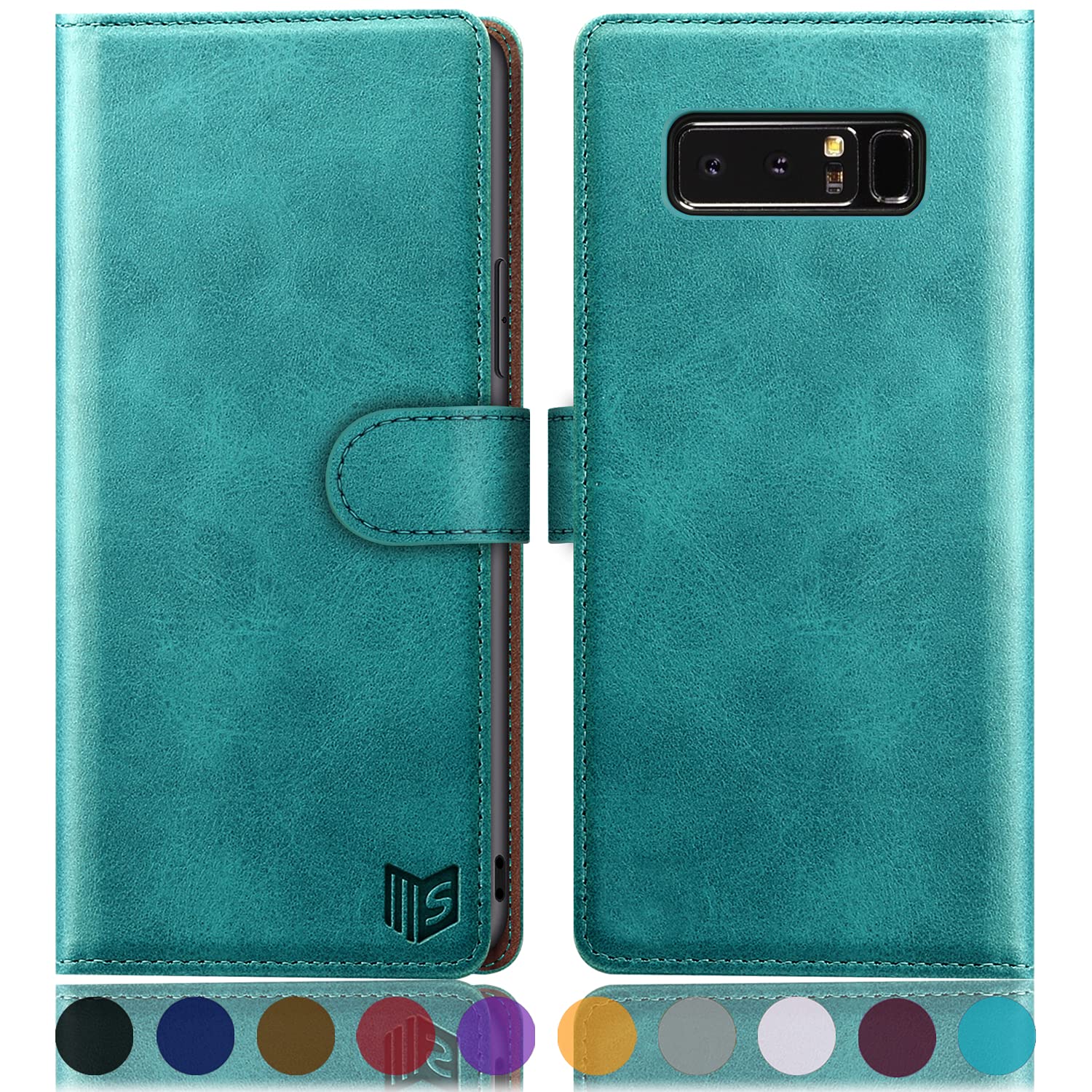 Samsung Note 8 coque portefeuille SUANPOT bleu vert 6.3"