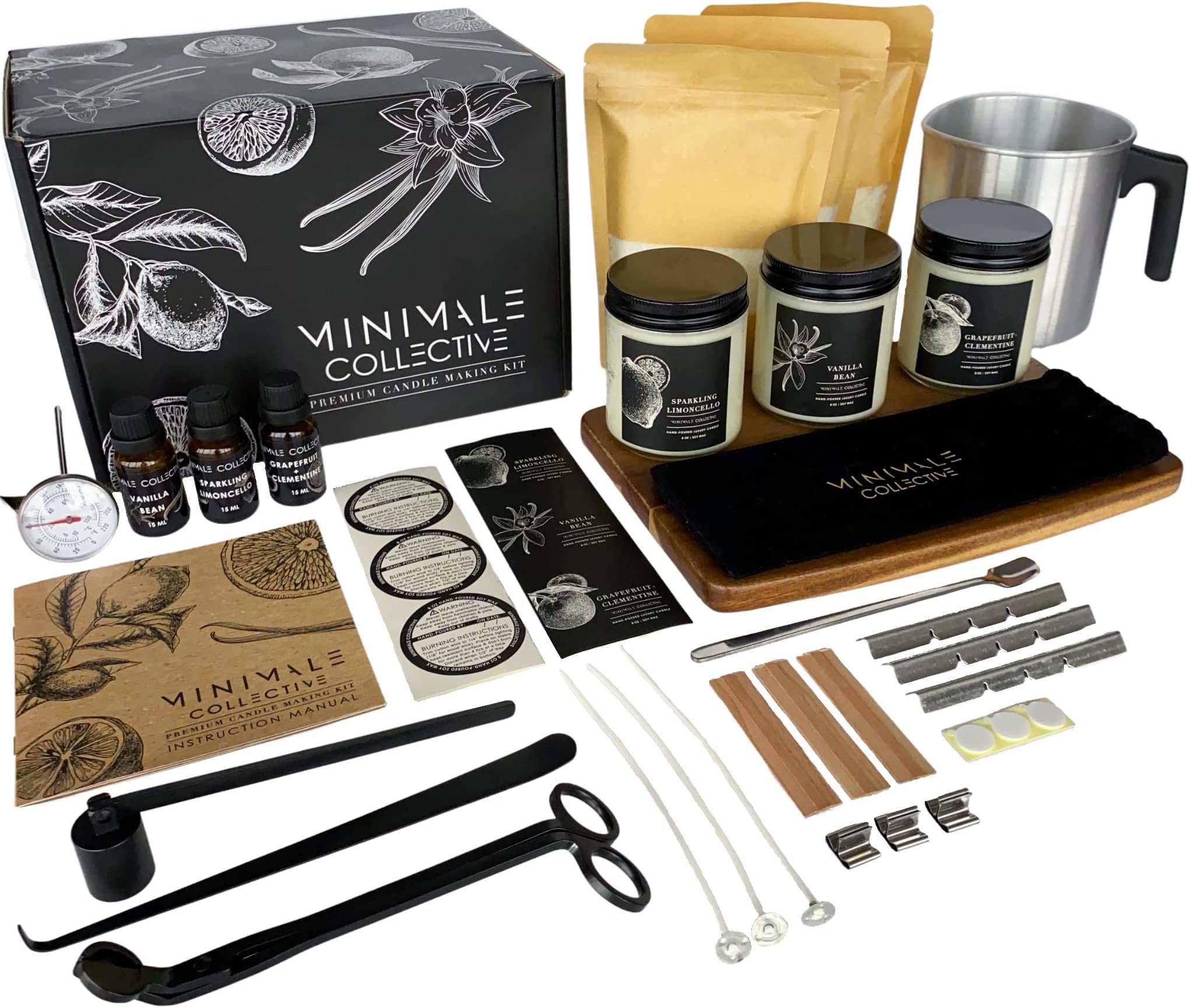 Minimale Collective Luxury Candle Making Kit for Adults | DIY Soy Candle Making Kit with Glass Jars, Wood Candle Wicks, Cotton Wicks & Candle Accessory Set