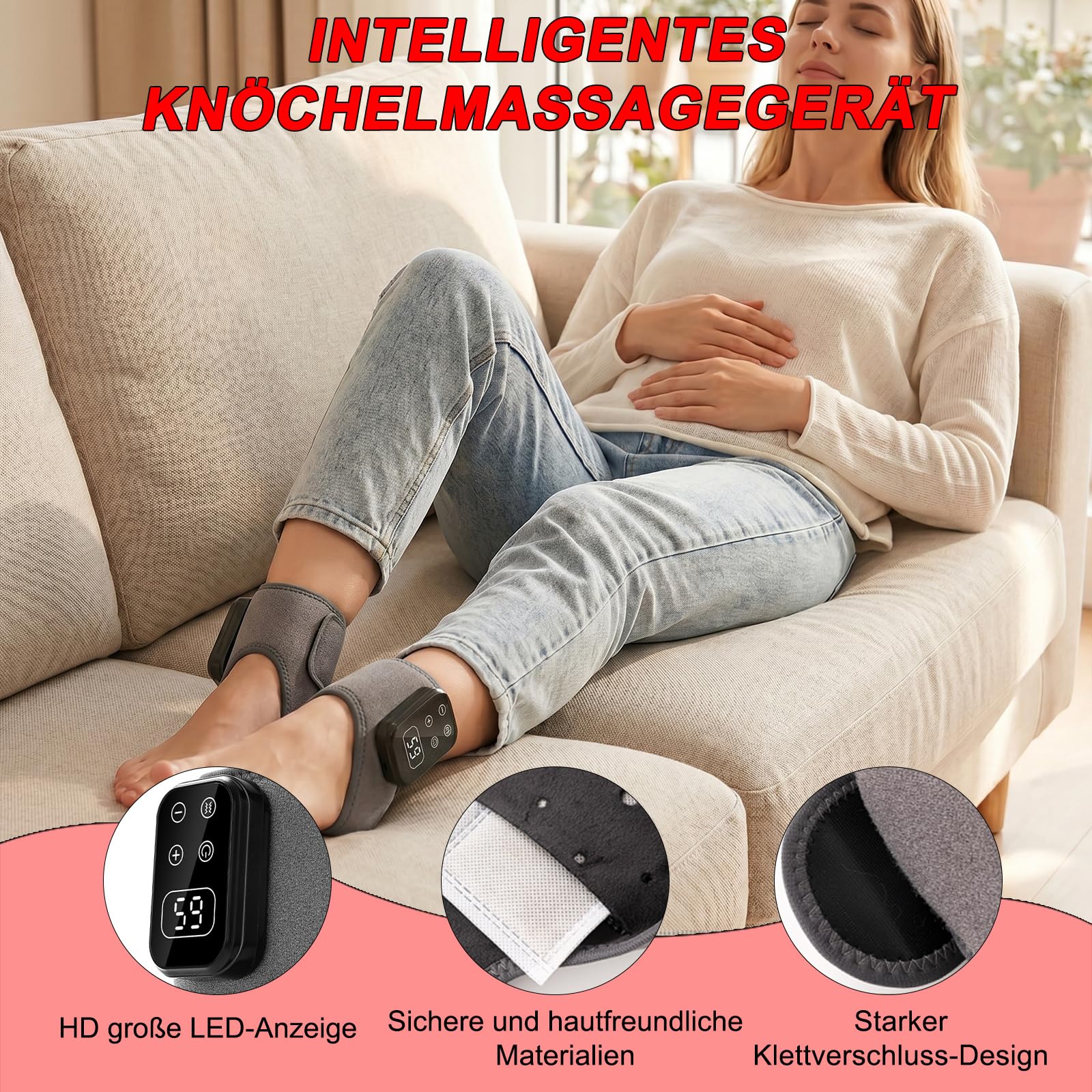 Fußmassagegerät mit Wärme - Knöchelmassagegerät 5 Heizstufen & 5 Vibrationsmodi Fußmassagegerät, Fußmassage Ideal Geschenk für Eltern, Massagegerät für Füße, Die Durchblutung Fördern(Grau)