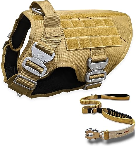 Arnés táctico para perro con correa táctica para perro (paquete 2 en 1); arnés táctico de estilo militar para perro, hebilla de metal y correa