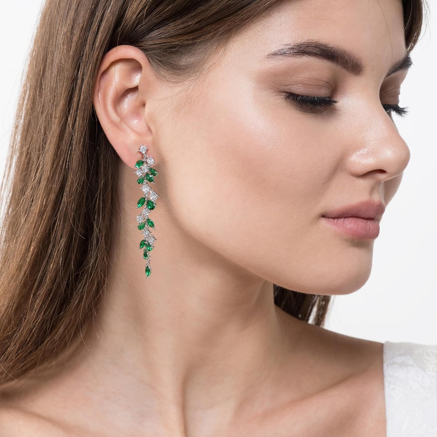 Crysdue Clip On Wedding Earrings for Brides Women Bridesmaid, Marquise Cubic Zirconia Drop Long Dangle Earring Bridal Jewelry for Prom Party Pageant - Image 3