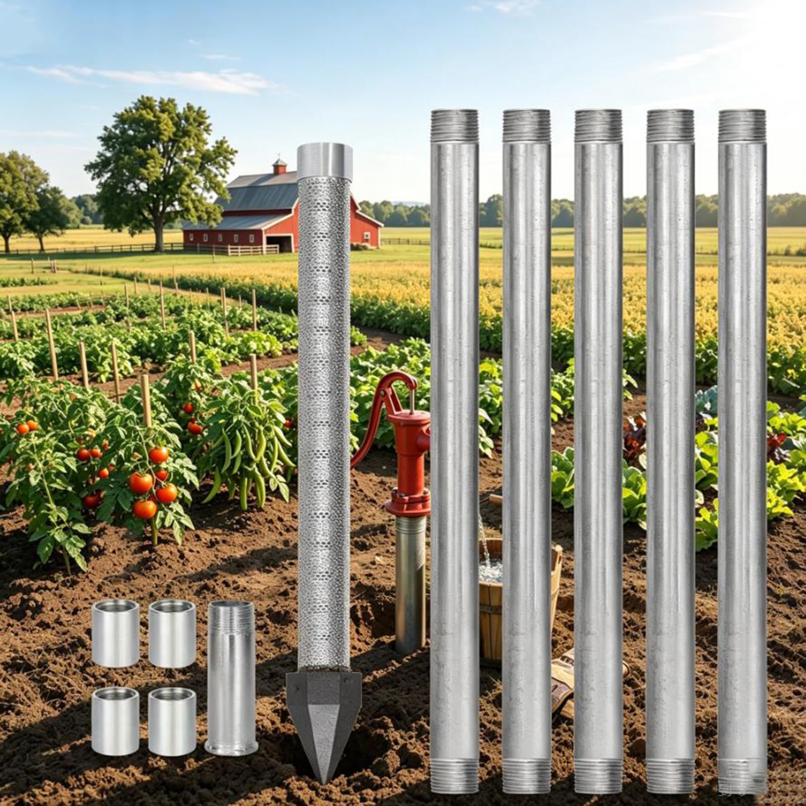 Zyldds Multicolor 1-1/4 Inch Water Well Drilling Kit,36" Sand Point Well With 60 Gauge Mesh,Heavy Duty Galvanized Pipe, 6M/20Ft Diy Groundwater Access System For Gardens & Farms