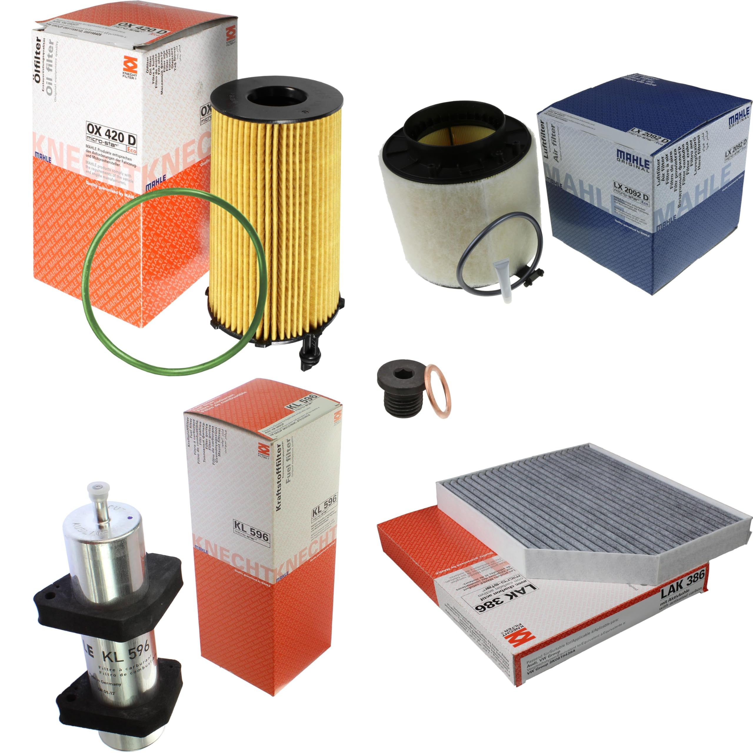 Paquete de inspección Kit de mantenimiento con filtro de aceite OX 420D, filtro de aire LX 2092D, filtro de combustible KL 596, filtro de habitáculo (carbón activado) LAK 386, tornillo de cierre
