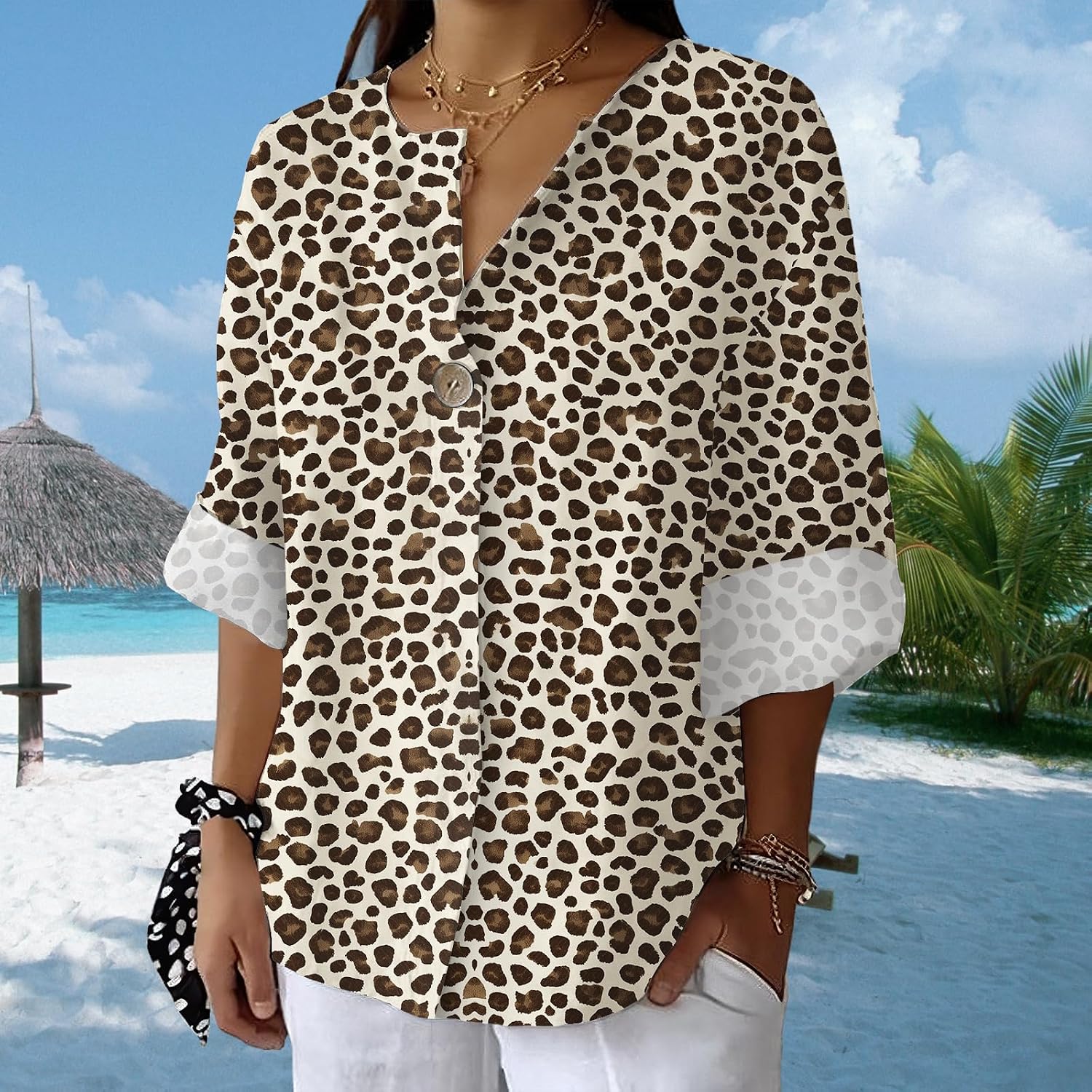 Summer Tops Women V Neck T-Shirt 3/4 Sleeve Unique Novelty Graphic Shirt Trendy Dressy Casual Vacation Outfits Printed