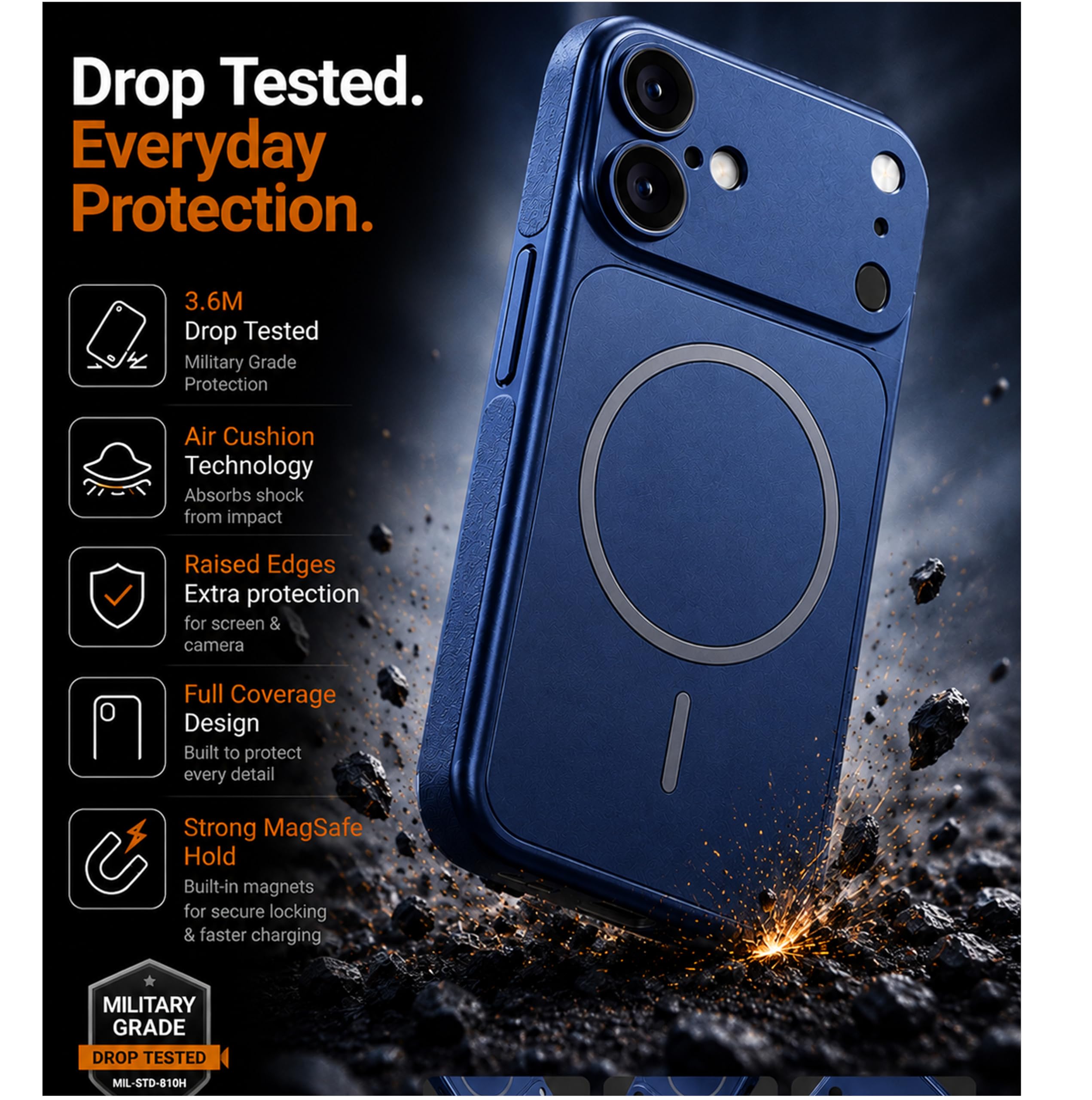 for iPhone 16 Cover Luxury Glass Matte Lens Protect Case Magnetic for Mag-Safe Wireless Charging Shockproof PC Cover for iPhone 16 Back Cover (Blue) — Amazon image 2