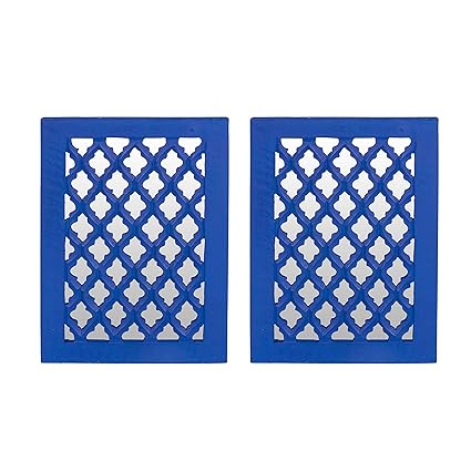WHF Wood Painted Wall Hanging Jharokha Inside Mirror, Wooden Wall Hanging, Wooden Wall Panel (Blue) (8.5x11.5,) inches Set of Two.