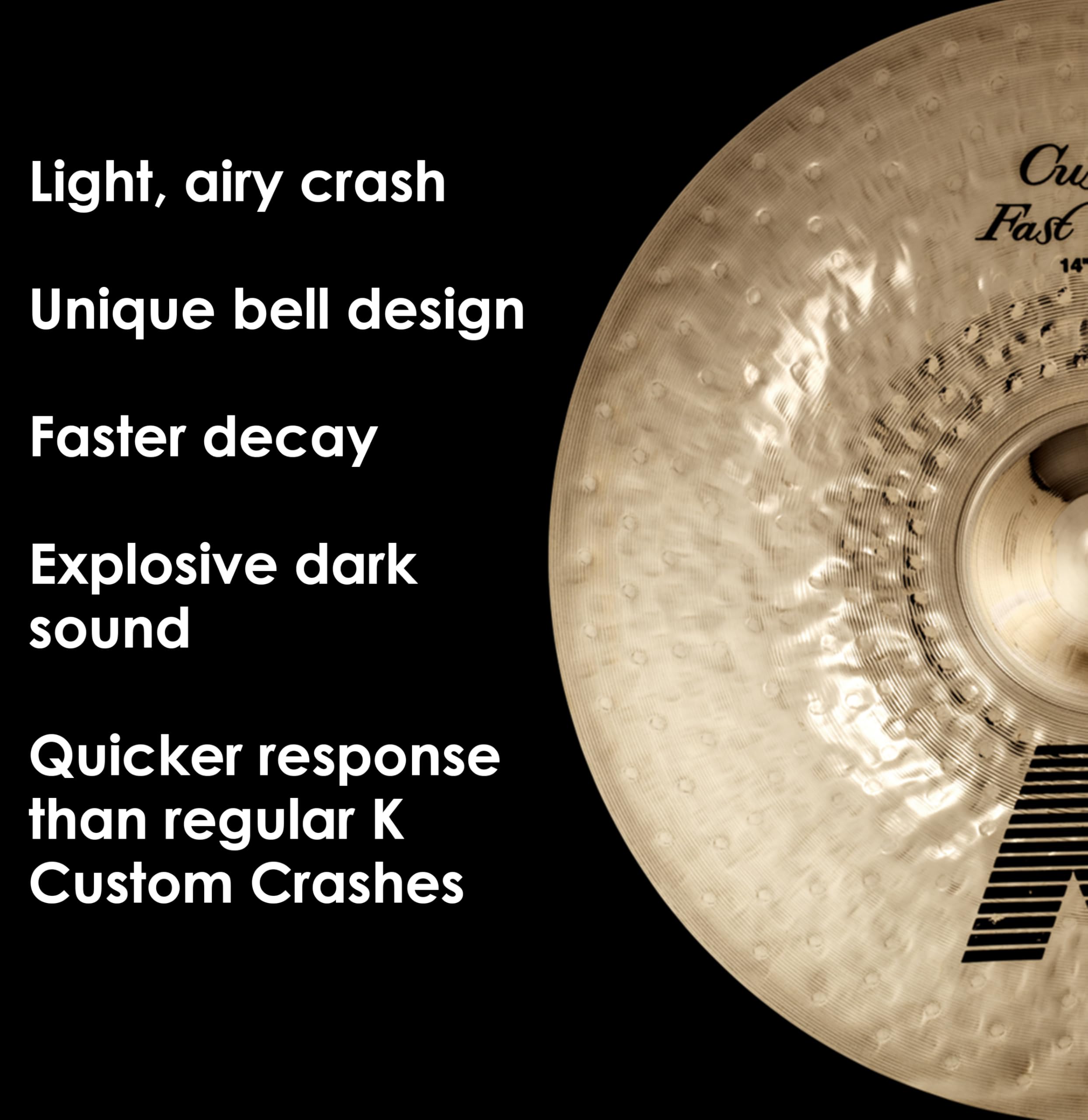 Zildjian K Custom Series - 14" Fast Crash Cymbal - Brilliant finish | Batería de bronce fundido de percusión, acento de respuesta rápida, escenario y juego de estudio