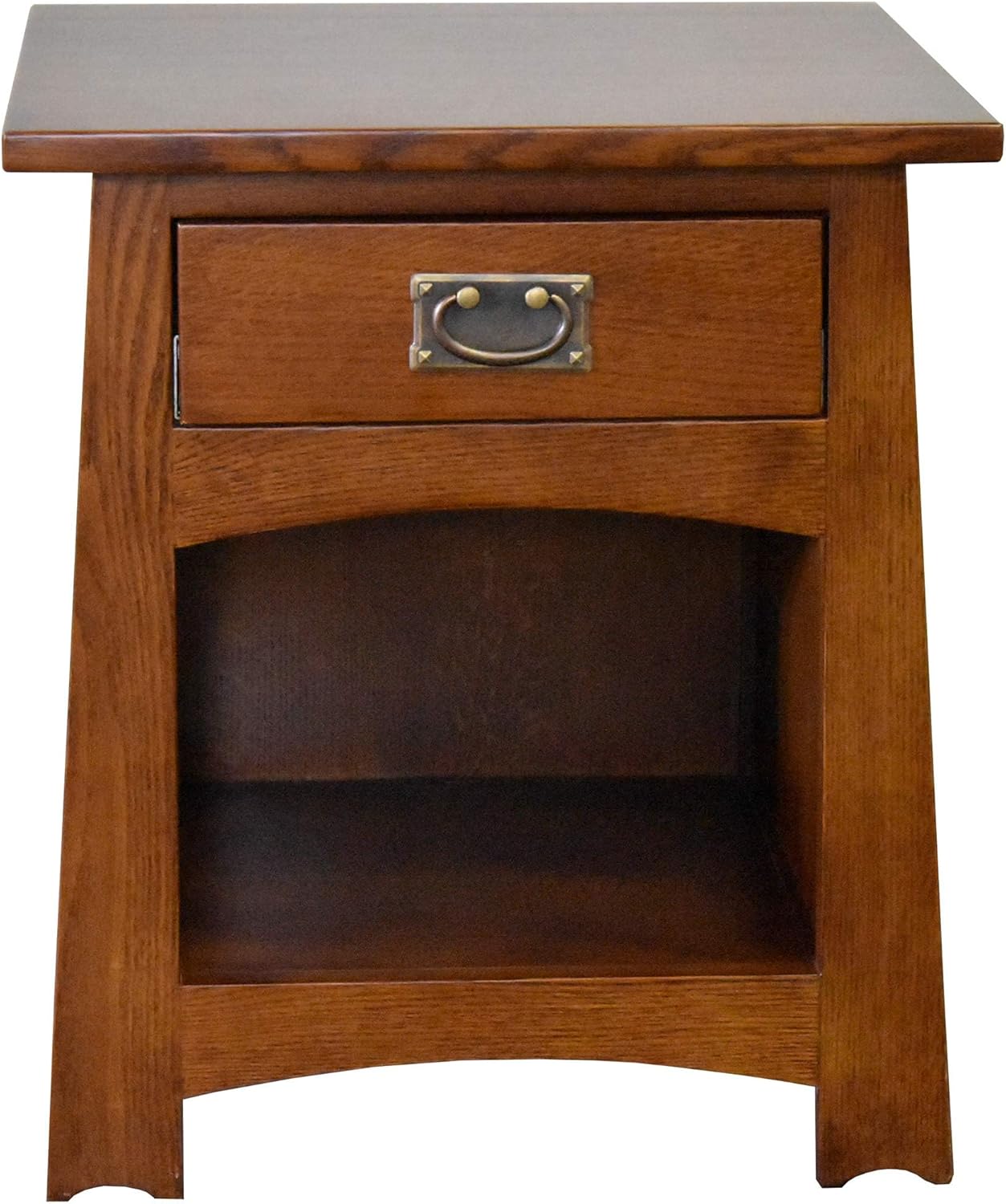 Pemberly Row Mission End Table, Solid Quarter Sawn Oak, 23" H x 20" W x 20" D, 1 Drawer with Metal Glides, Open Shelf, Michael's Cherry or Walnut Stain, Timeless Keyhole Design for Living Room or