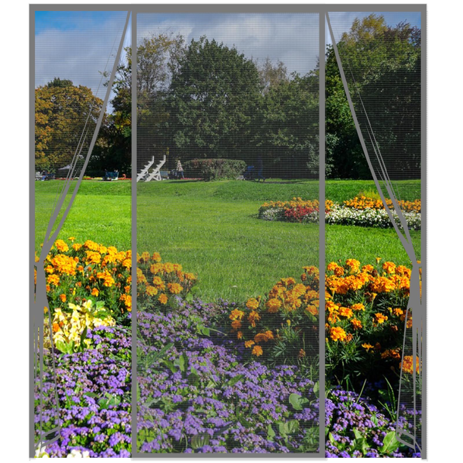 Magnetic Fly Screen Door 230(58-114-58 x180cm Magnetic Door Curtain for Double Doors, Anti Mosquito Mesh Curtain, Shut Automatically Side Opening Fly Screens, for Patio Door, Sliding Door,Grey