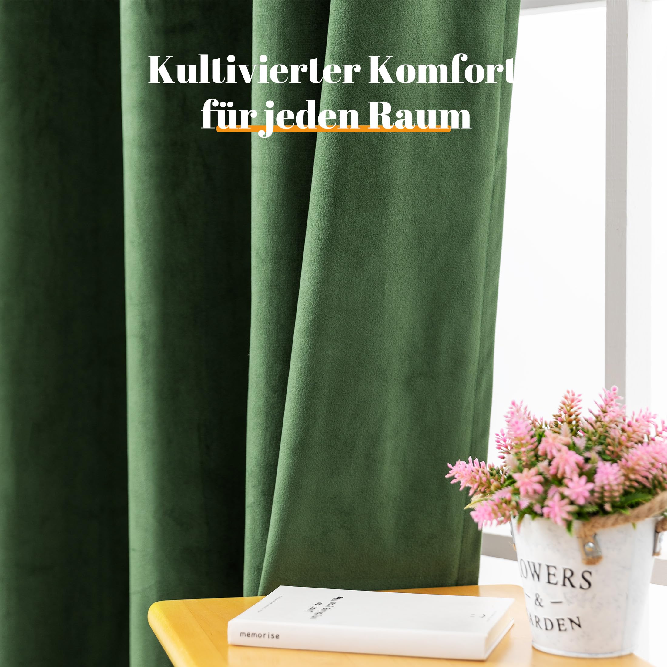 Sonive 100% Blickdichte Vorhänge mit Ösen Gardinen 2 Stück H137xB145cm | Thermovorhänge Samtvorhang Verdunkelungsvorhänge für Schlafzimmer Wohnzimmer Grün