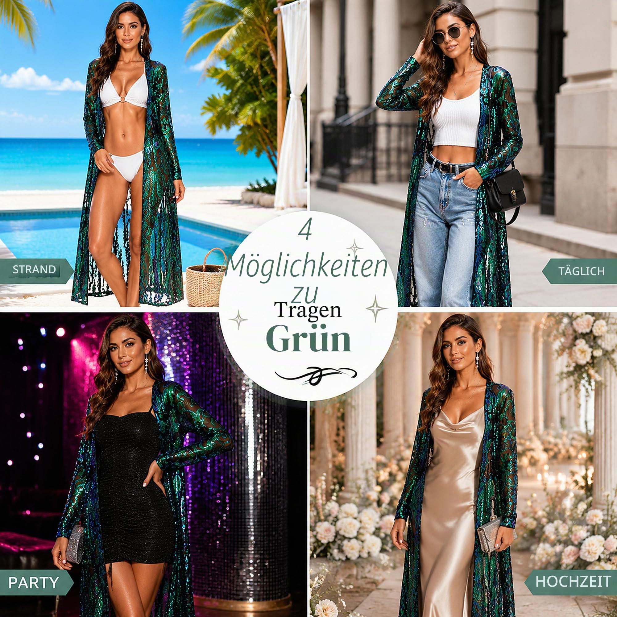 Women's Sequin Cardigan Summer Cover Up Dress Glitter Sparkle Open Front Coat Dresses Duster for Evening Prom