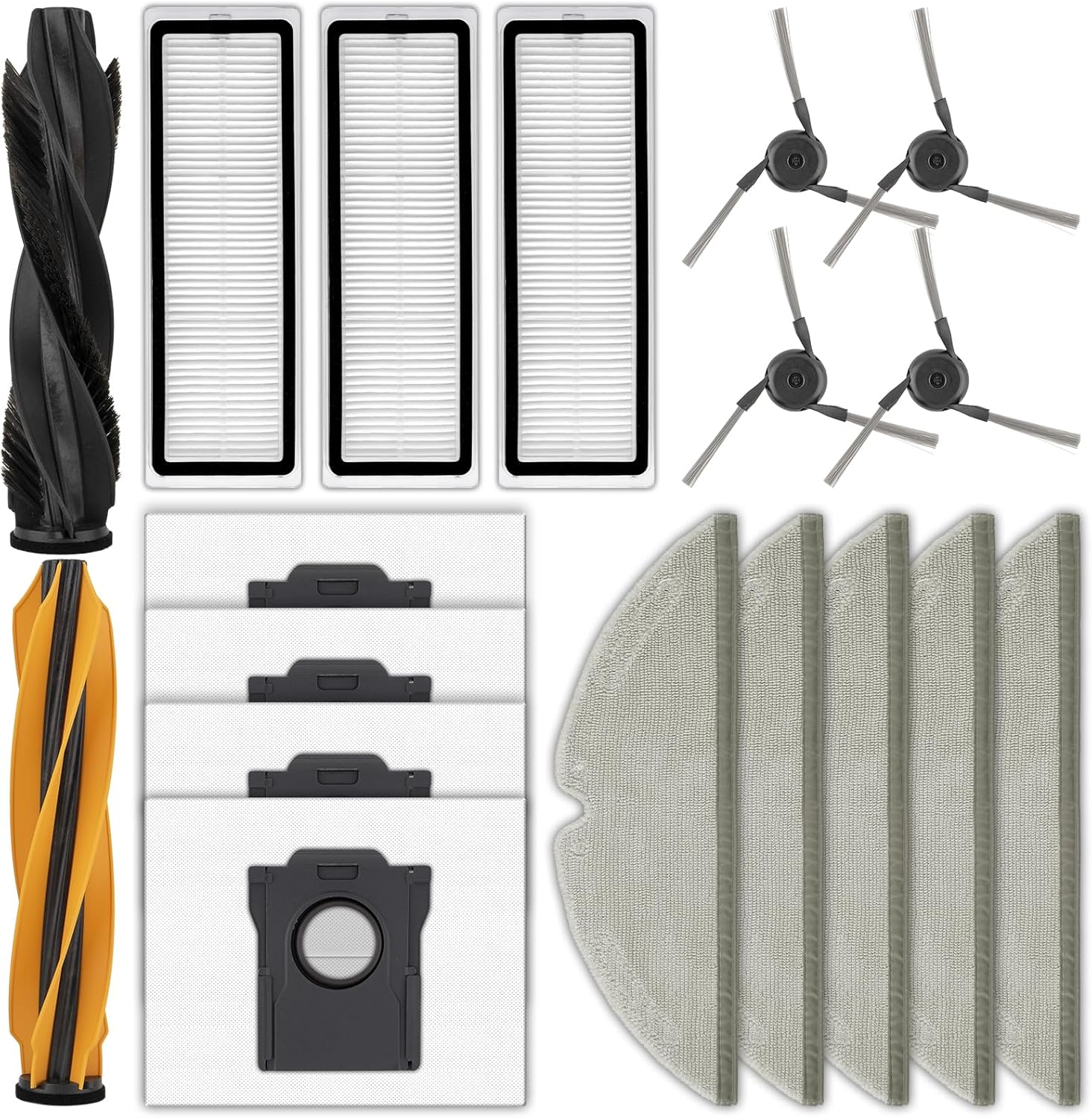 (18 Pack) D20 Pro Plus Replacement Parts Compatible with Dreame D20 Pro Plus Robot Vacuum Cleaner, 2 Roller Brushes, 5 Mop Pads, 3 HEPA Filters, 4 Dust Bags, 4 Side Brushes, Accessories Kit