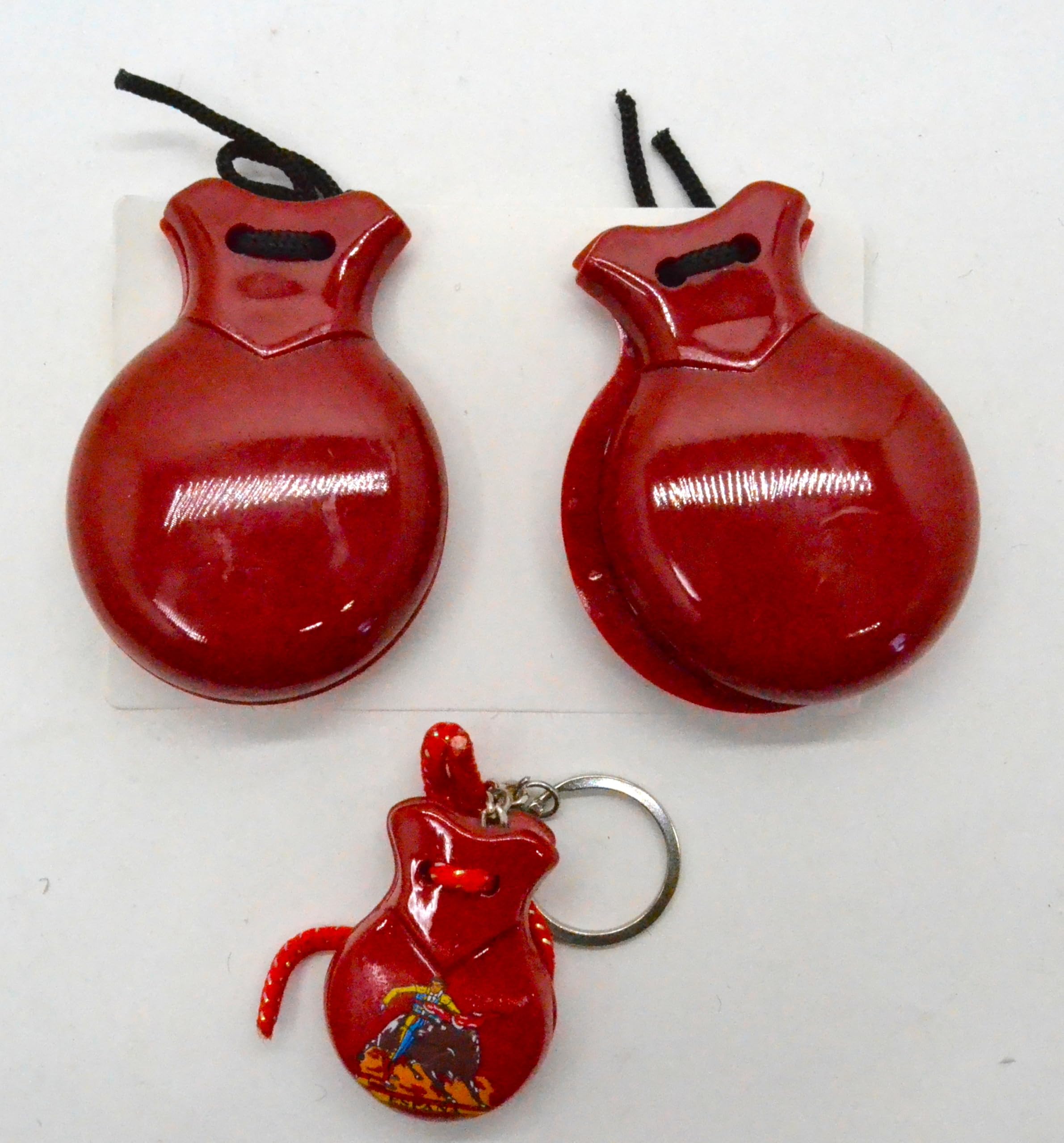 Red Wooden Castanets with Decorative Keyring, Flamenco Design, for Adults, Black/White - Image 3