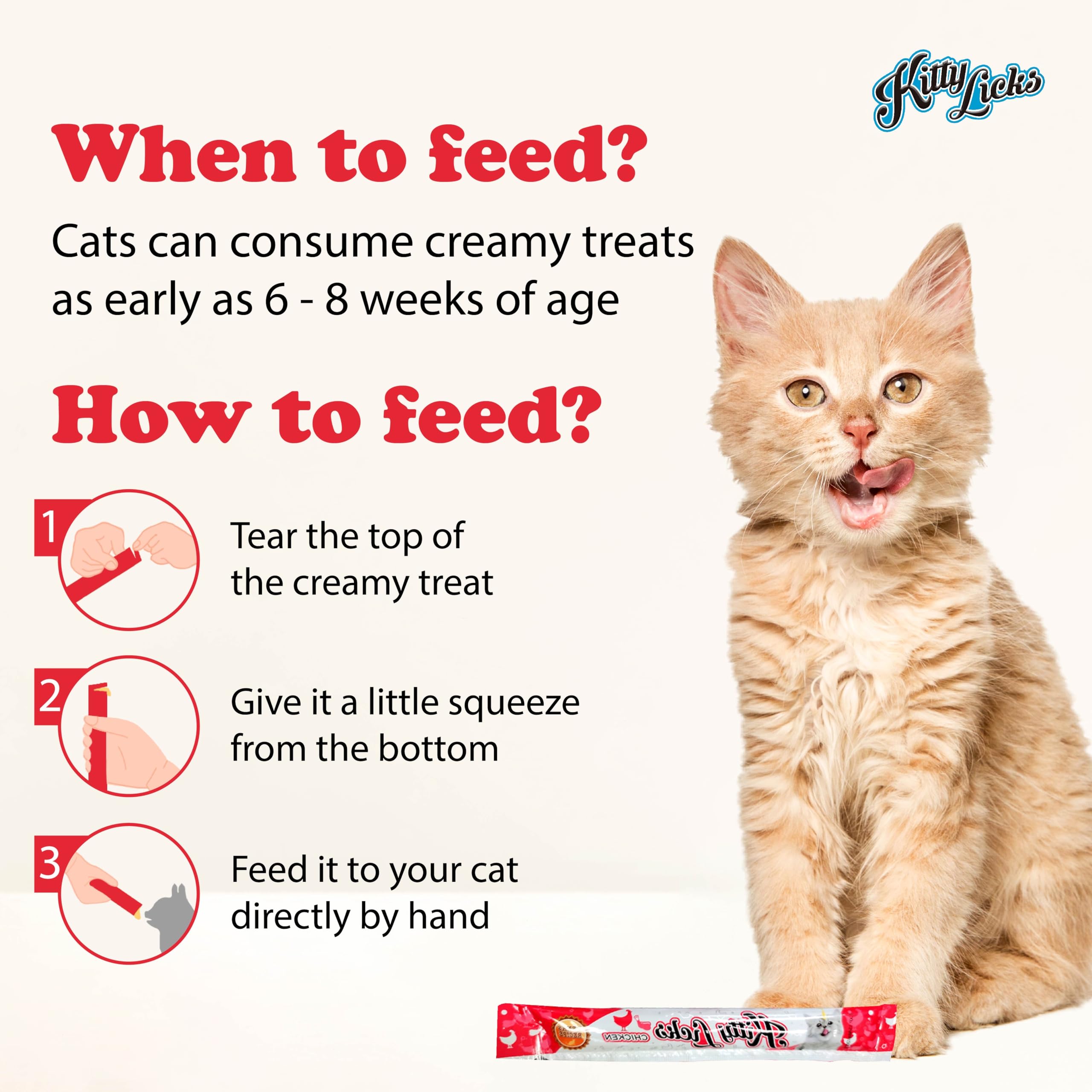 Rena Kitty Licks Cat Treats for Kittens | Rich Creamy Lickable Snack | No Artificial Colours | Supports Skin & Coat Health | High Fiber | Delicious Chicken Flavour 1