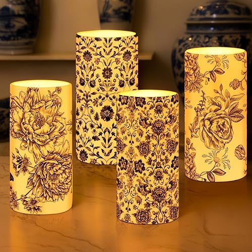 Miniatura 8 de Tiamon 4 piezas de velas con notas musicales y claves LED, velas sin llama con tema musical, operadas a batería con control remoto, LED de pilar,