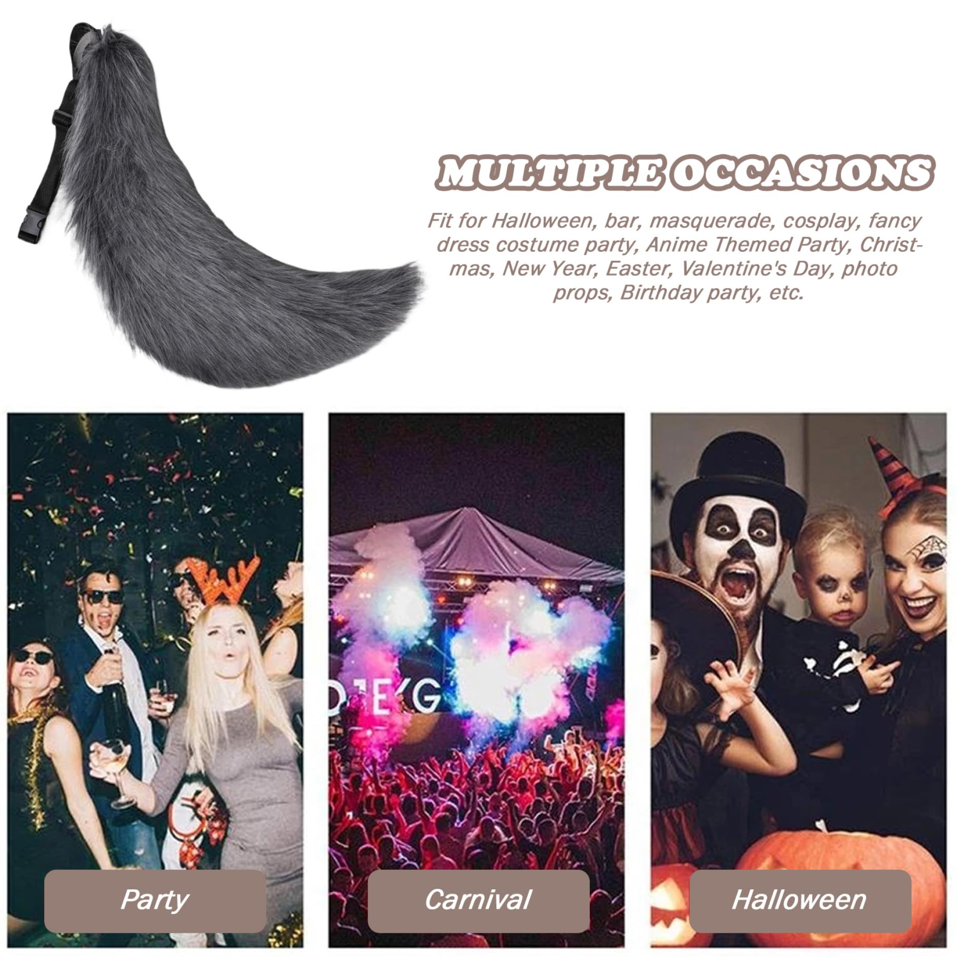Therian-Schwanz, 68, 6 cm – Halloween-Pelzschwanz mit Gürtel, Kunstfell-Wolf für Erwachsene, Kinder, Cosplay, Party, Kostümzubehör (grau)