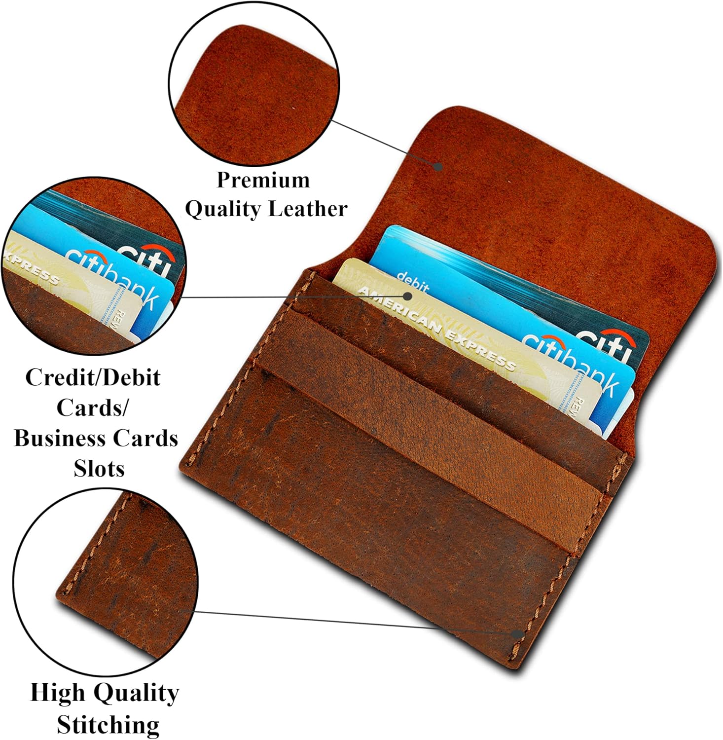 Distressed Leather Business Card Holder, Credit Card Wallet for Men or Women, Slim, Compact, and Vintage Brown Leather Card Holder for Pocket or Purse, Minimalist and Stylish Card Organizer - Image 5
