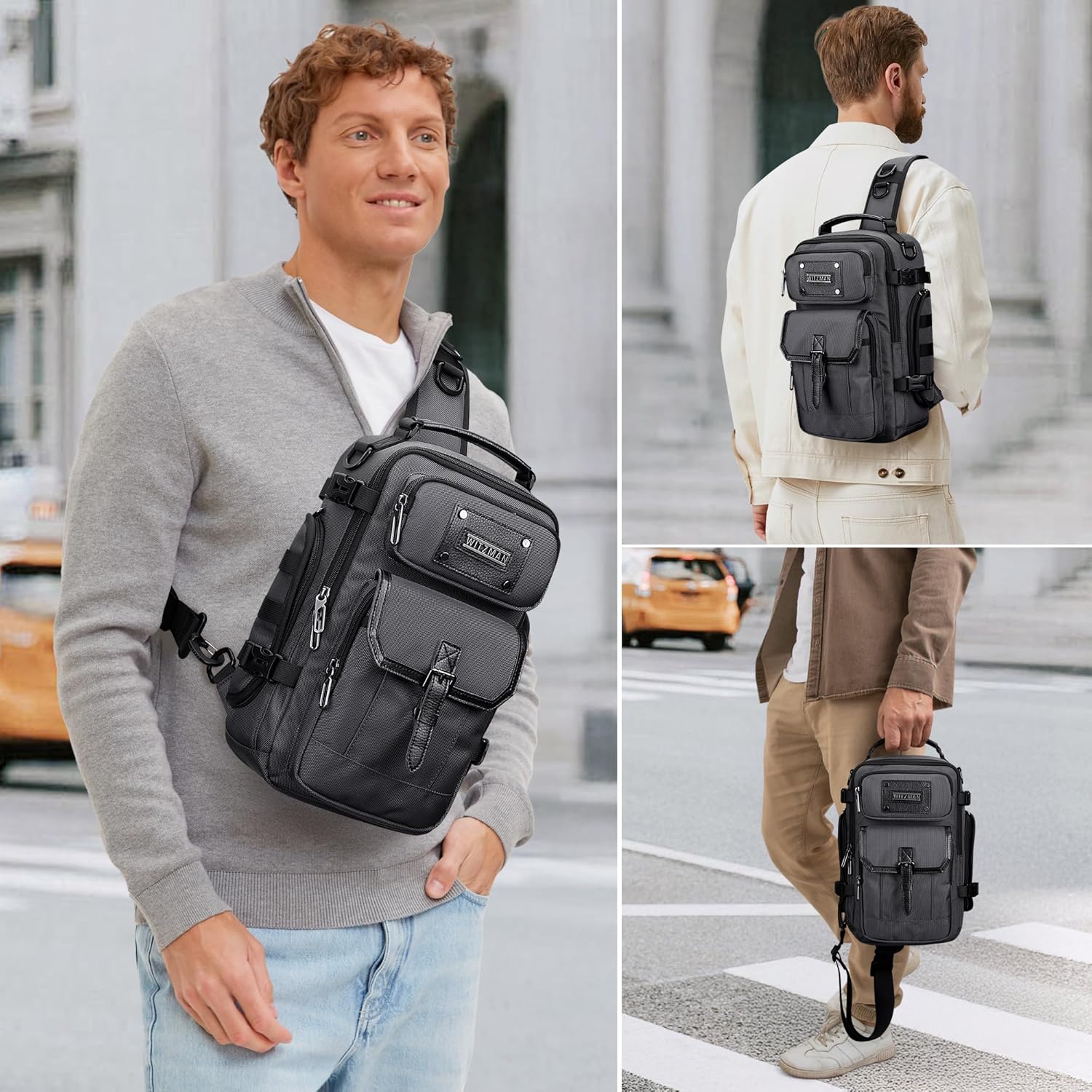 WITZMAN Sling Bag for Men Casual Crossbody Bags 12L Chest Bag for Travel Daily Work (B731 Silvery Grey)