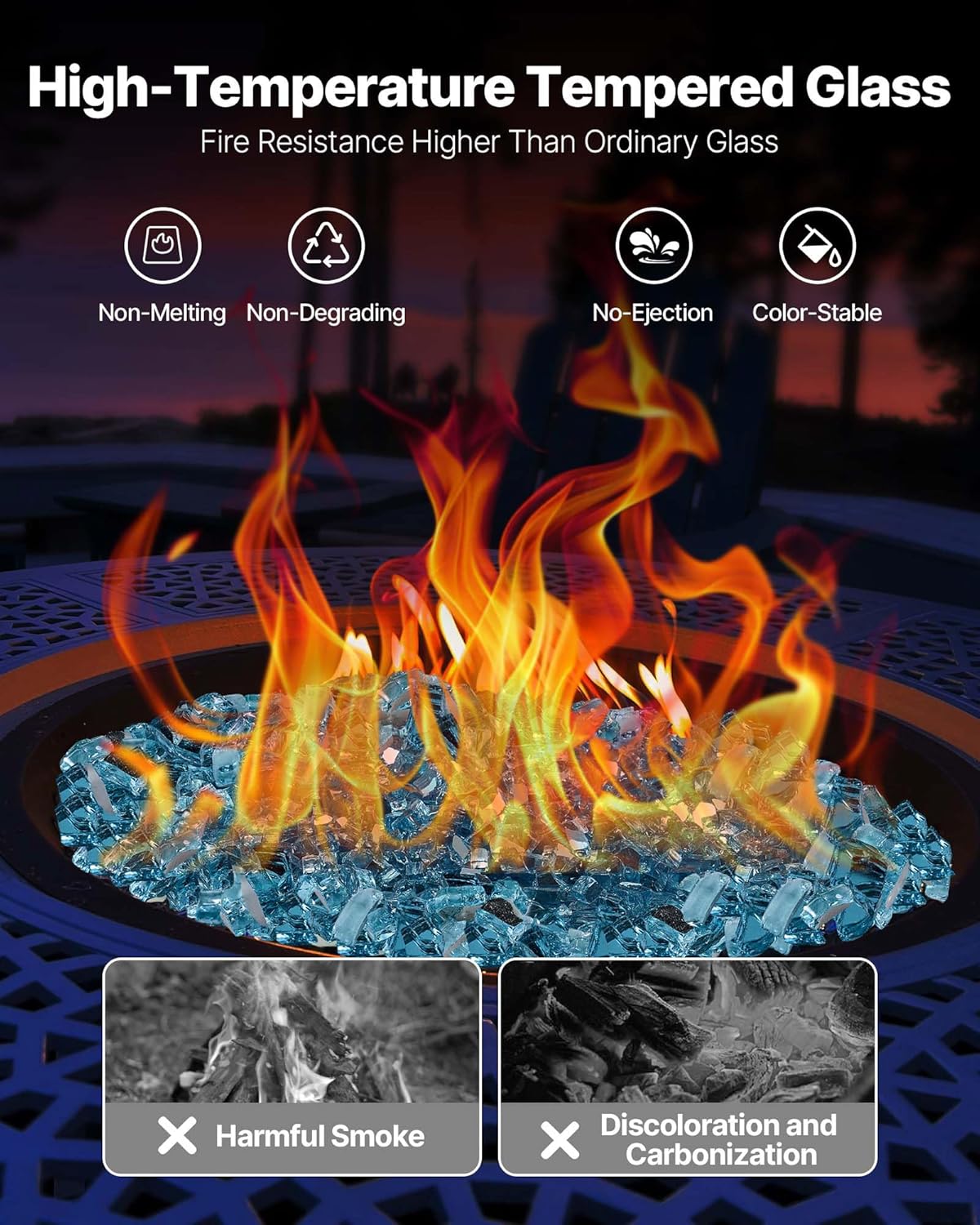 VEVOR Fire Glass, 20 lbs, Aqua Blue, 1/2 Inch High-Temperature Resistant Fireplace Rocks, Reflective & Smokeless Fire Pit Glass for Outdoor Table, Landscaping