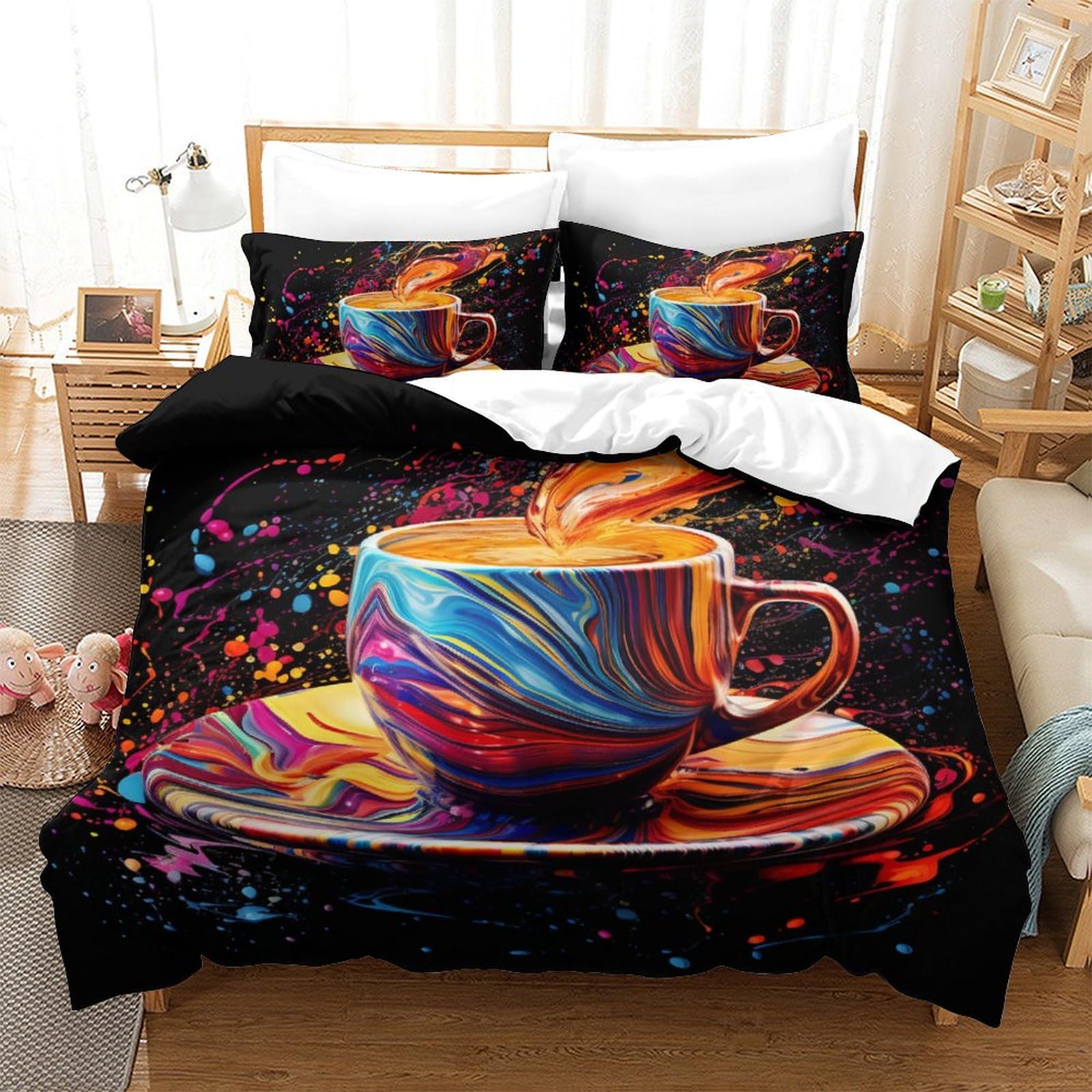 Parure de lit tasse à thé 3D en microfibre respirante et douce pour lit King