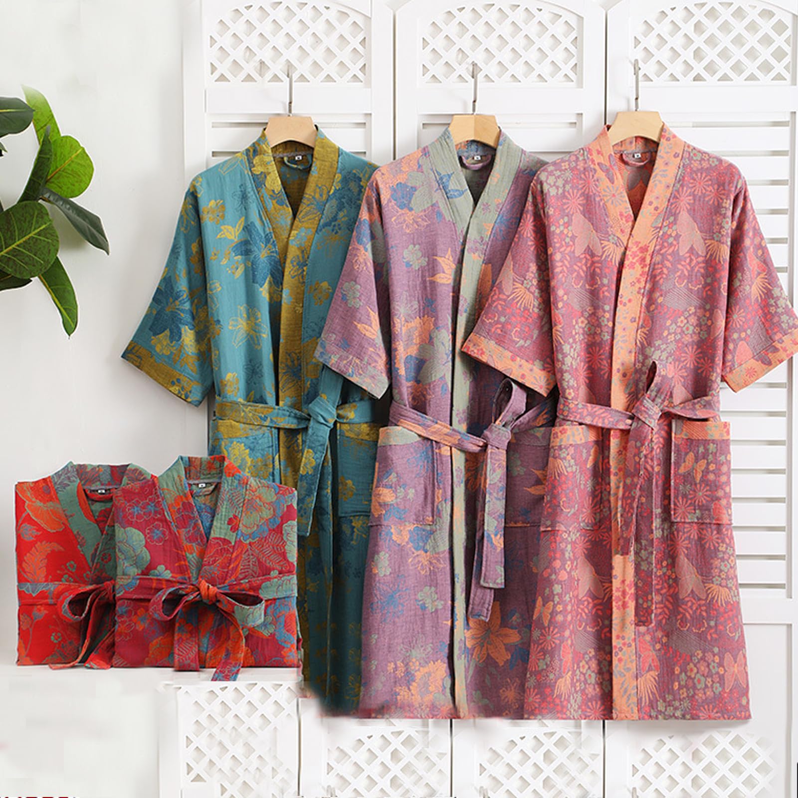 Damskie szlafroki kimono z gazy 100% bawełnianej, żakardowy szlafrok nocny, letnie lekkie szlafroki