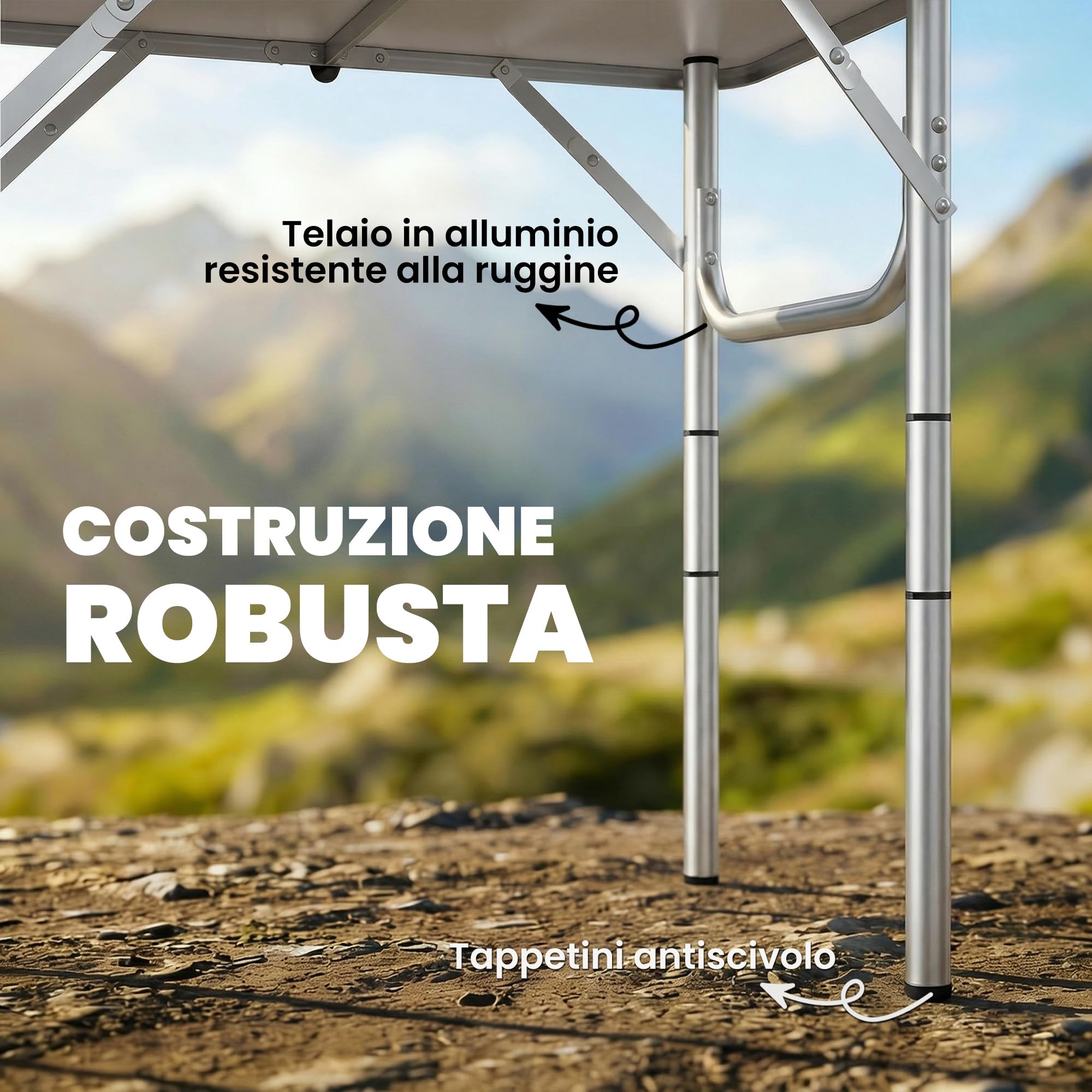 Outsunny Tavolo da Campeggio Pieghevole 60 cm, Tavolo da Picnic con Strato di Rete, 4 Livelli di Altezze Regolabili e Maniglia per il Trasporto, Nero