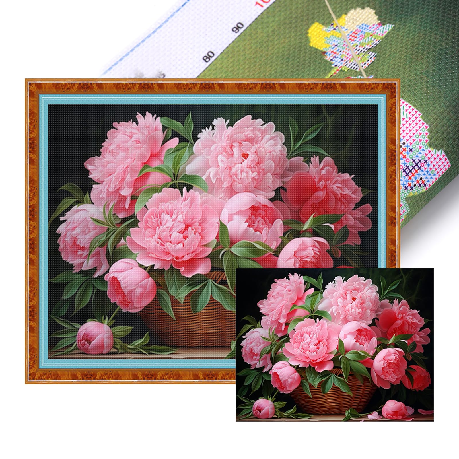 Poetrydraw Peony B Peony-B Full 11Ct Diy Stamped Cross Stitch Kits 50X40cm Needlework Embroidery Kit For Beginners Adults Home Decor (Peony B)