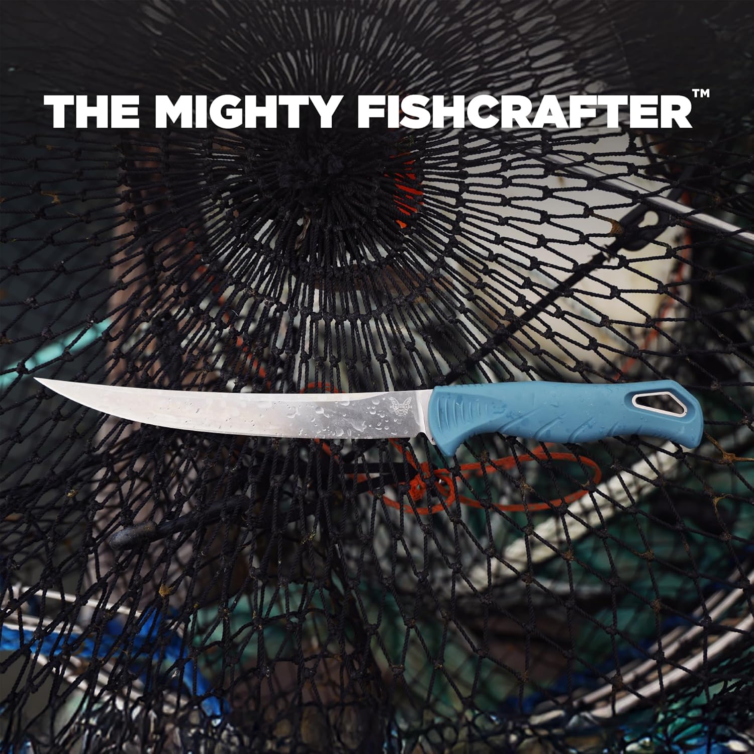 Benchmade - Fishcrafter Outdoor, Water, Fishing Knife with Depth Blue Santoprene Handle and 9" Trailing Point Blade (18020)