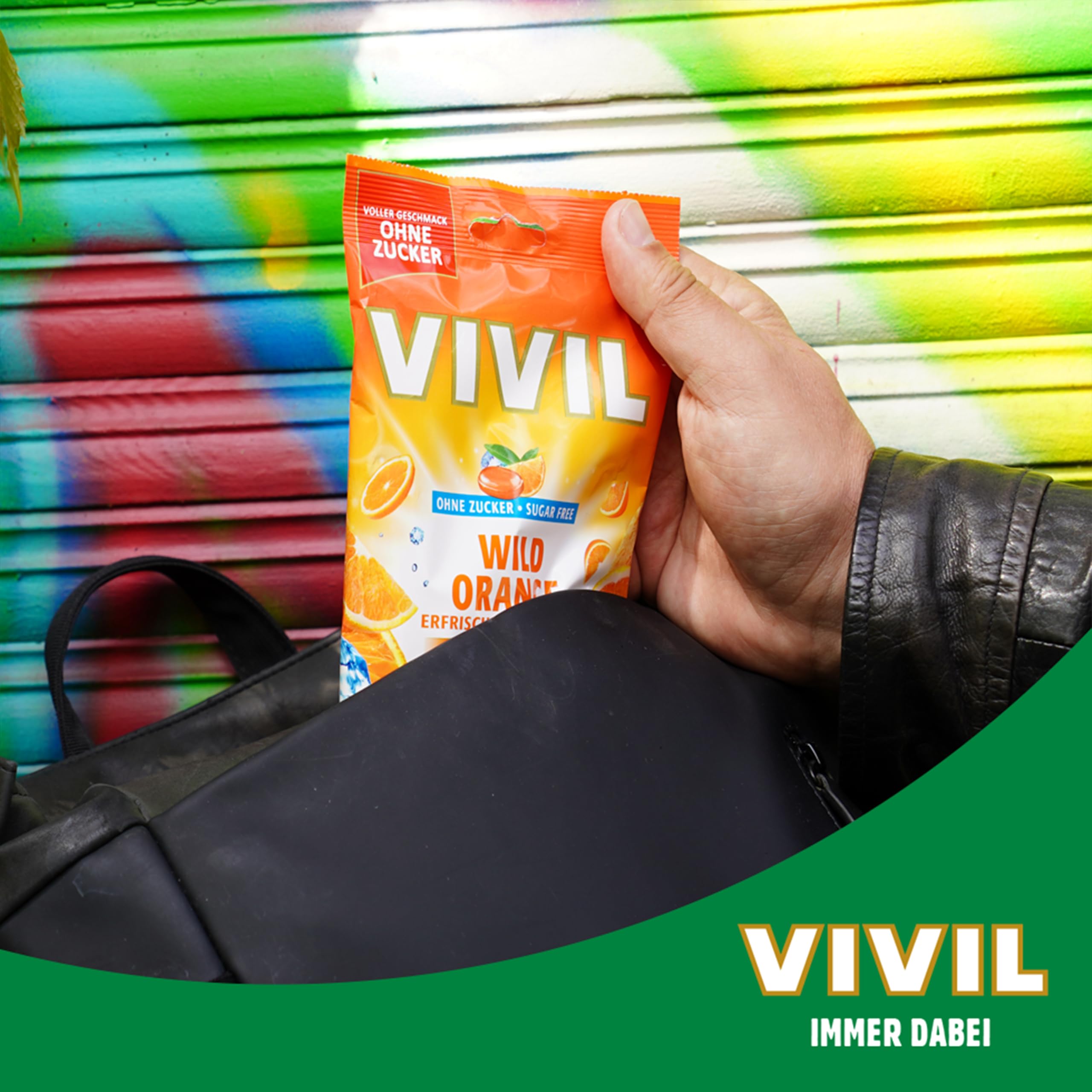 VIVIL Wild Orange mit Vitamin C, 15 Beutel, Erfrischungsbonbons mit Orangegeschmack, zuckerfrei & vegan, 15 x 120g