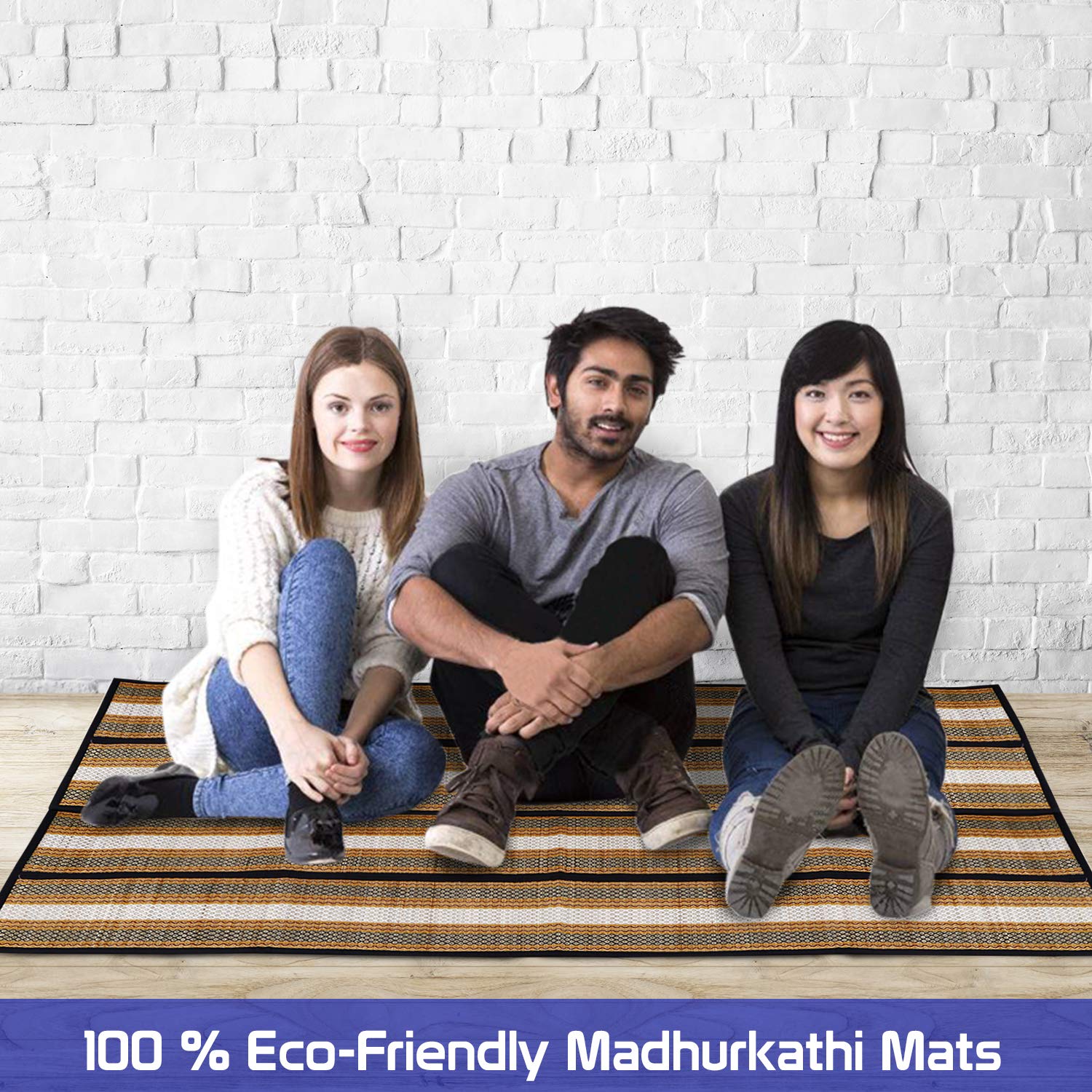 HOKIPO Classic Contemporary Chatai Mat (Black, Madurkathi, Rivergrass, 6X3 Feet, Rectangular) 1