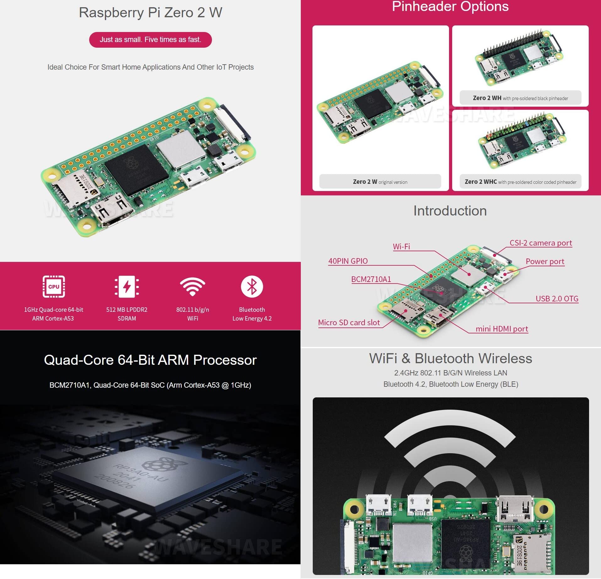 Amazon | Raspberry Pi Zero 2 WHC（はんだ付け済みのカラーコード化