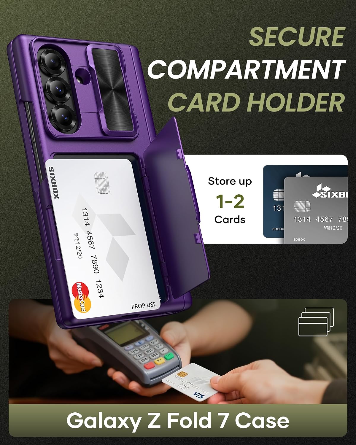 for Samsung Z Fold 7 Wallet Case with Privacy Screen Protector, Hinge Protection & Slide Camera Lens Cover & Card Holder, Full Body Protective Hard Phone Case for Samsung Z Fold 7, Purple